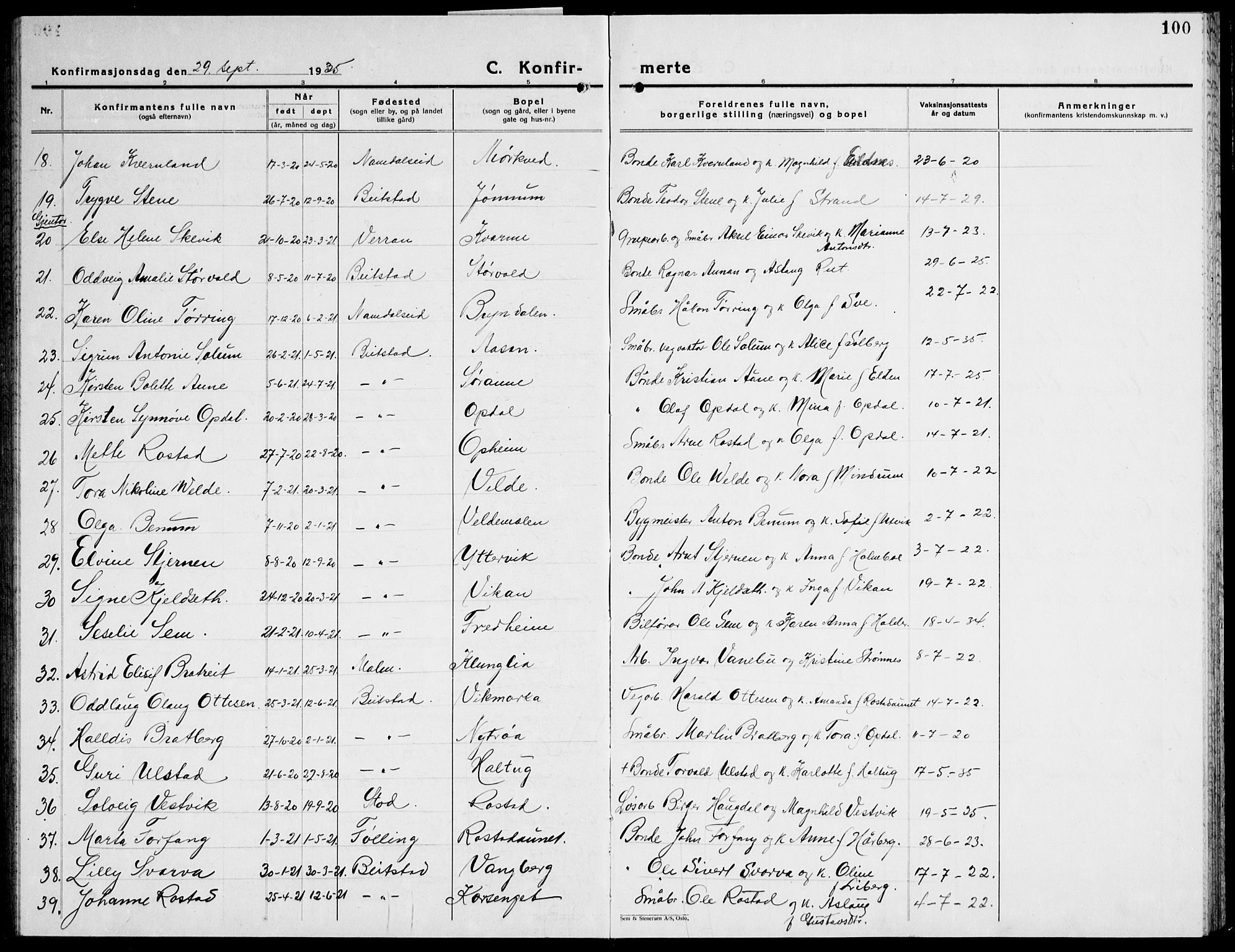 Ministerialprotokoller, klokkerbøker og fødselsregistre - Nord-Trøndelag, SAT/A-1458/741/L0403: Parish register (copy) no. 741C04, 1925-1944, p. 100