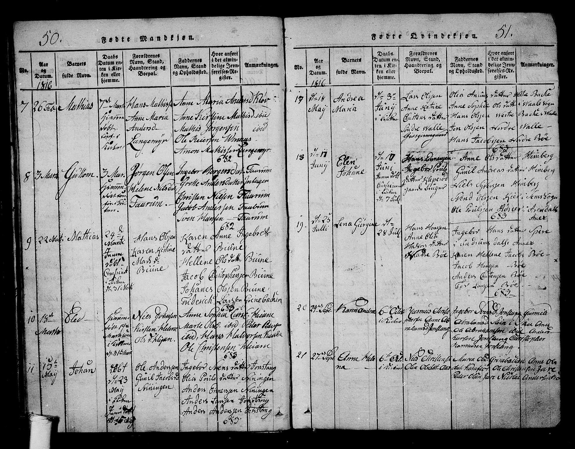 Ramnes kirkebøker, AV/SAKO-A-314/G/Ga/L0001: Parish register (copy) no. I 1, 1813-1847, p. 50-51