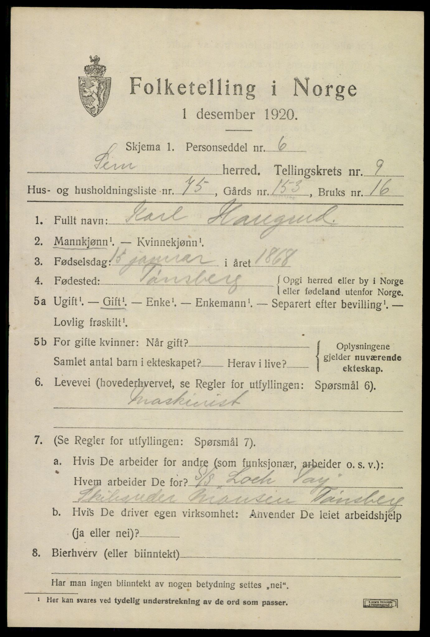 SAKO, 1920 census for Sem, 1920, p. 13411