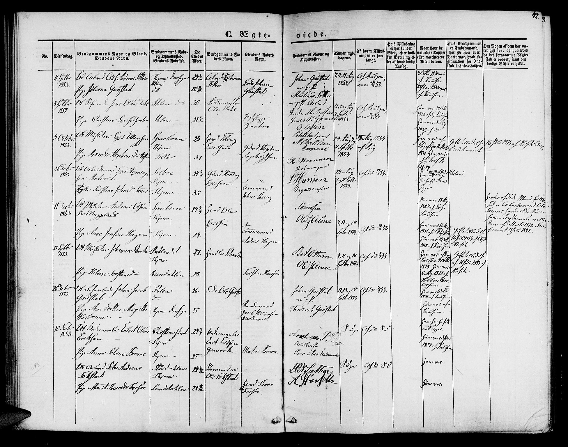 Ministerialprotokoller, klokkerbøker og fødselsregistre - Sør-Trøndelag, SAT/A-1456/602/L0111: Parish register (official) no. 602A09, 1844-1867, p. 42