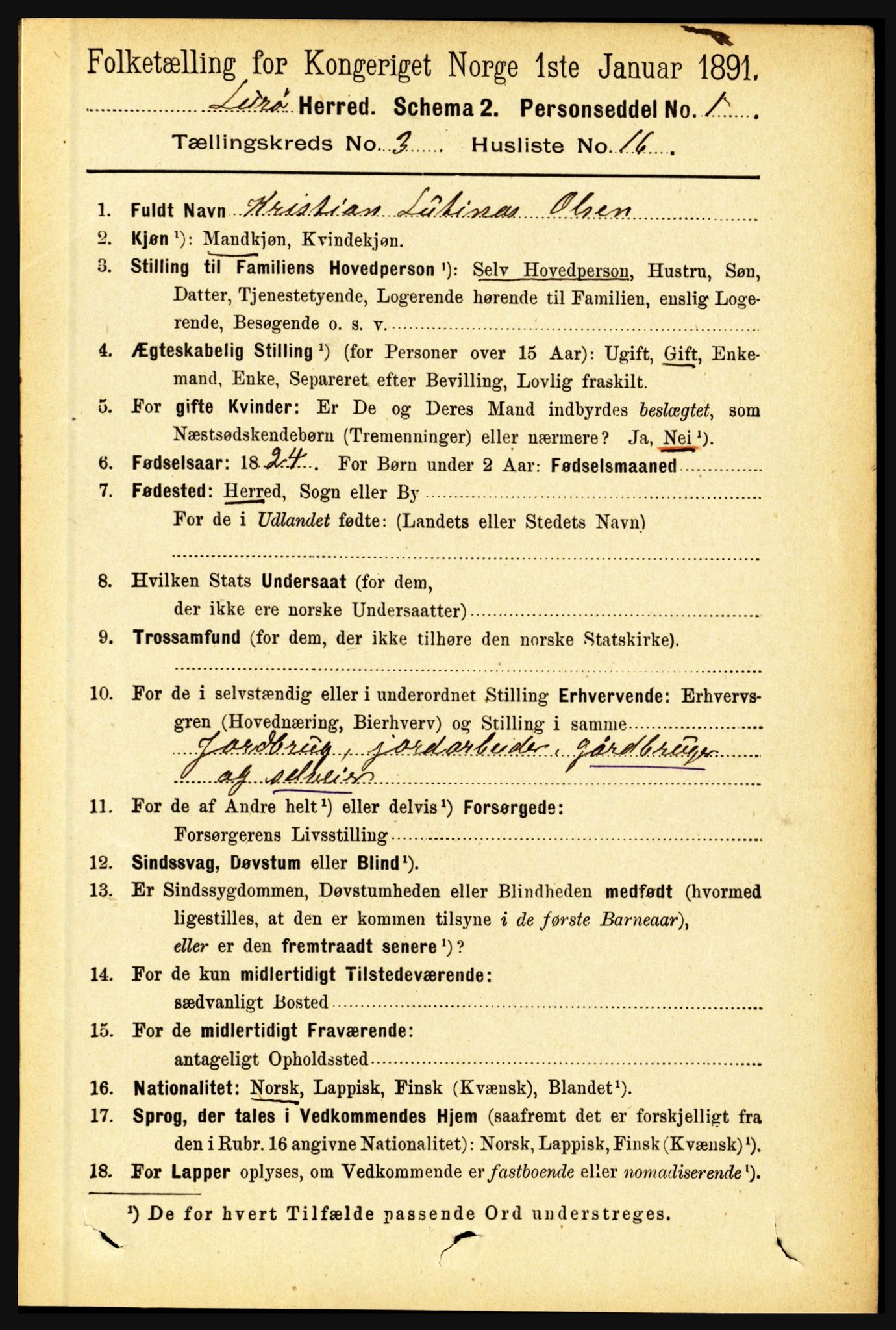 RA, 1891 census for 1834 Lurøy, 1891, p. 1543