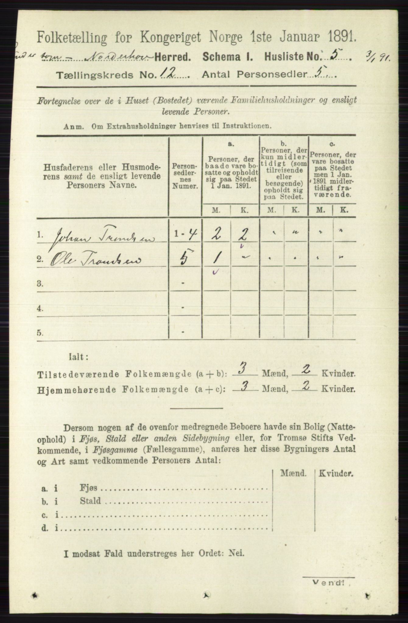 RA, 1891 census for 0613 Norderhov, 1891, p. 8492