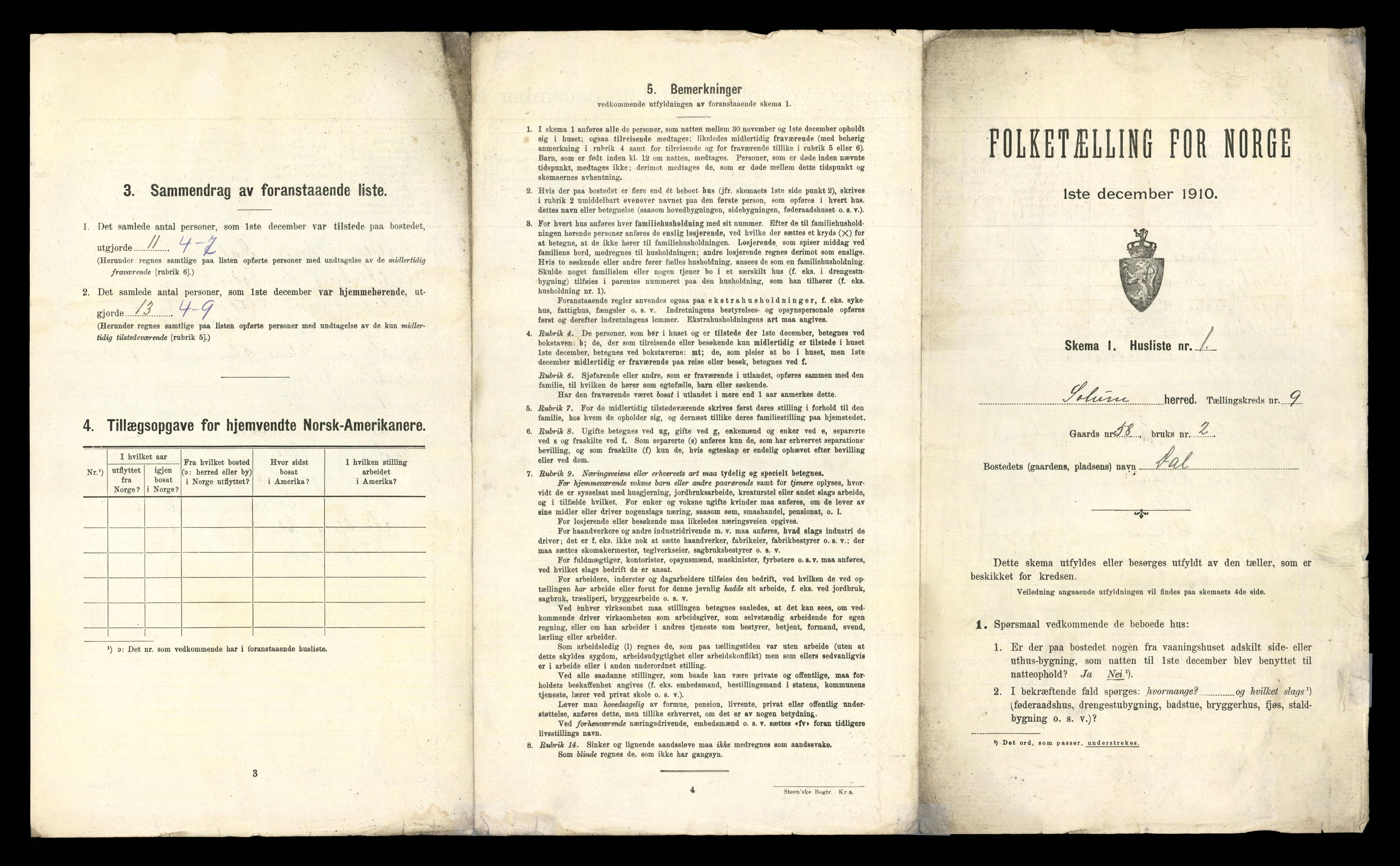 RA, 1910 census for Solum, 1910, p. 2383