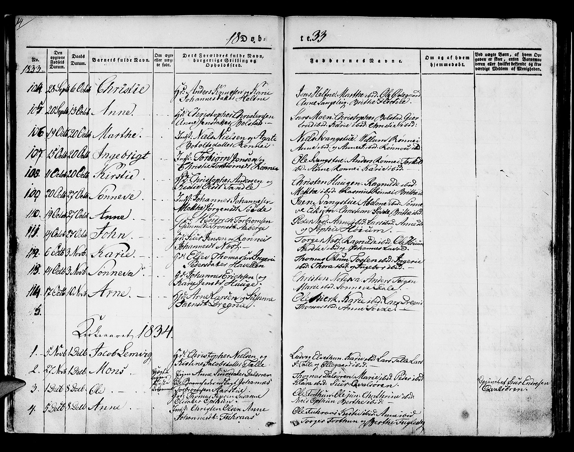 Luster sokneprestembete, SAB/A-81101/H/Haa/Haaa/L0005: Parish register (official) no. A 5, 1831-1841, p. 14