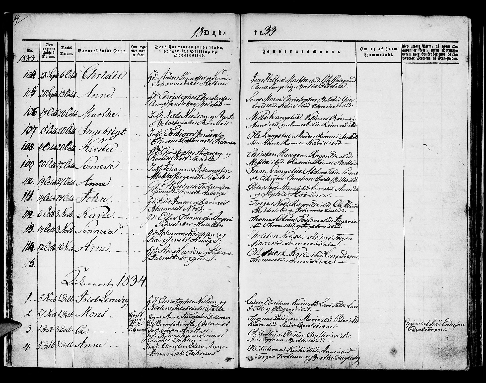 Luster sokneprestembete, AV/SAB-A-81101/H/Haa/Haaa/L0005: Parish register (official) no. A 5, 1831-1841, p. 14