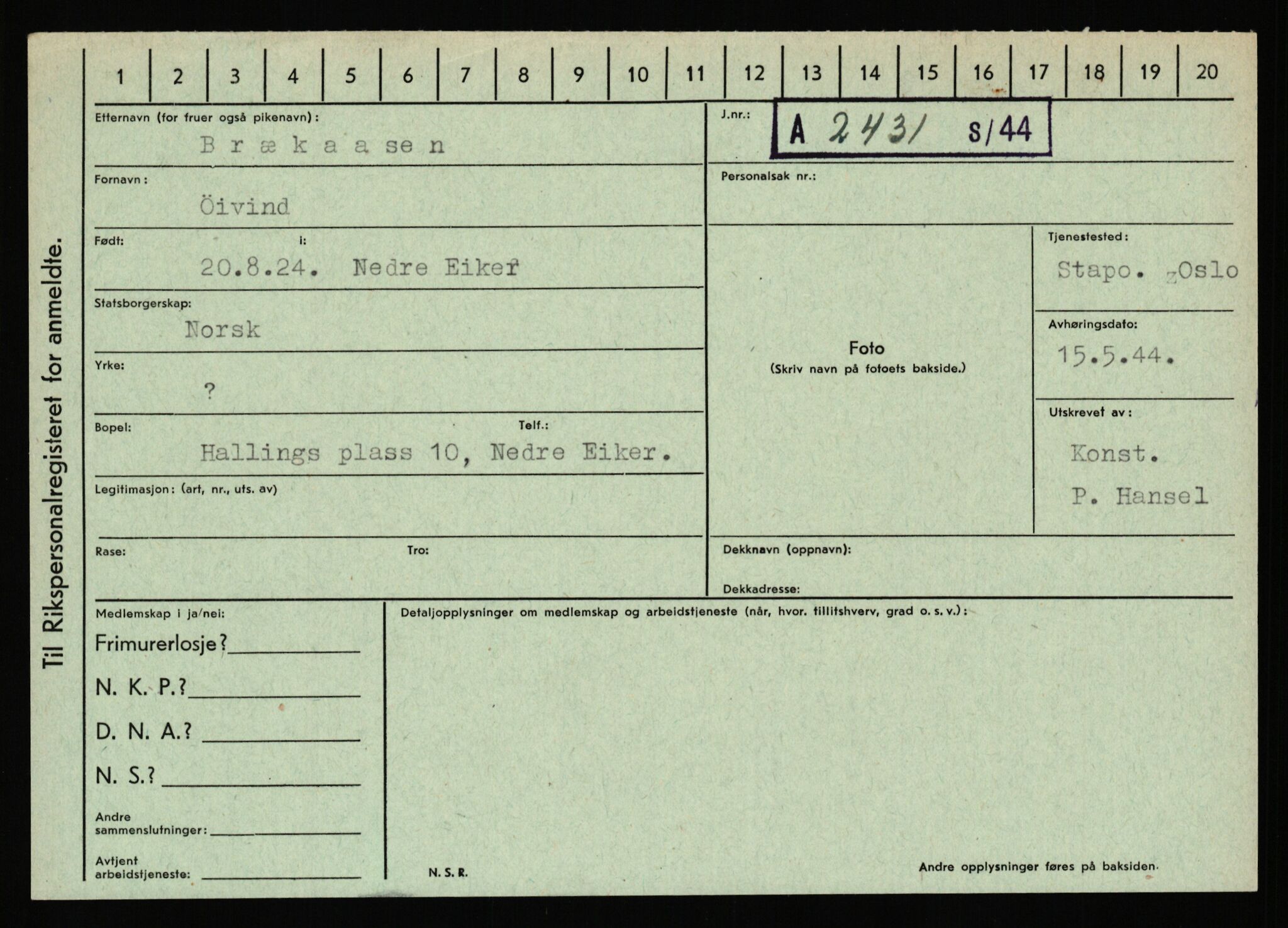 Statspolitiet - Hovedkontoret / Osloavdelingen, AV/RA-S-1329/C/Ca/L0003: Brechan - Eichinger	, 1943-1945, p. 901