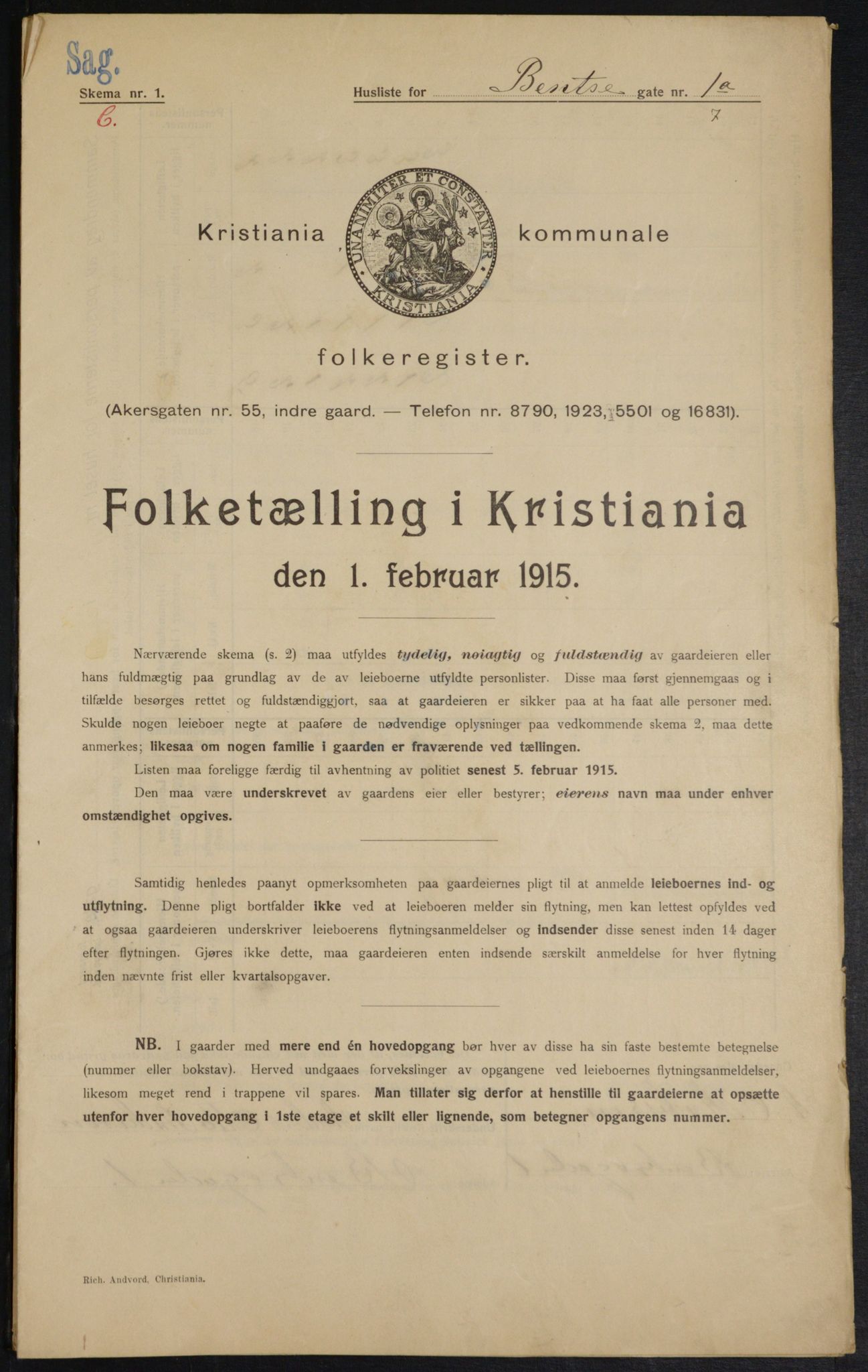 OBA, Municipal Census 1915 for Kristiania, 1915, p. 3550