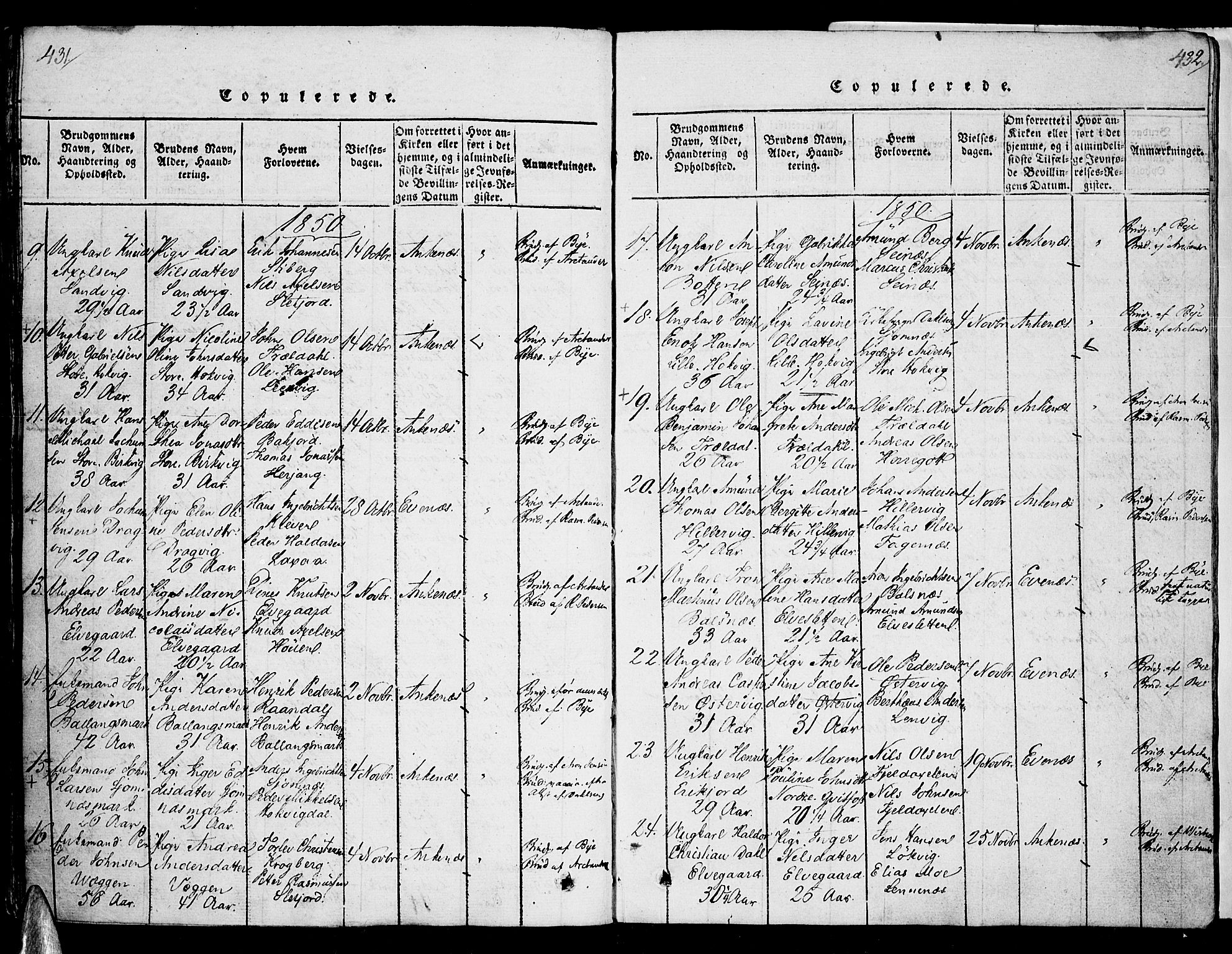 Ministerialprotokoller, klokkerbøker og fødselsregistre - Nordland, AV/SAT-A-1459/863/L0894: Parish register (official) no. 863A06, 1821-1851, p. 431-432