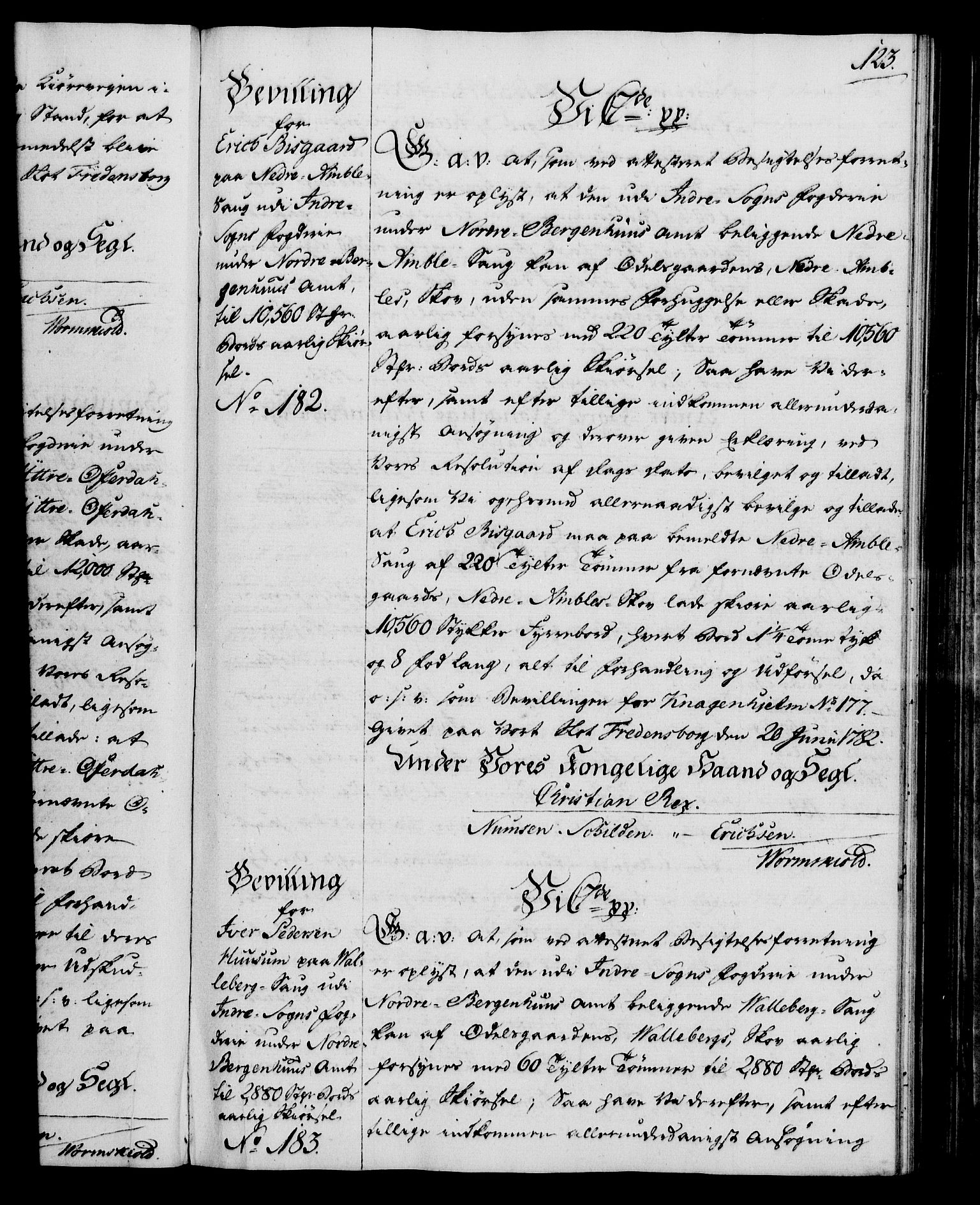 Rentekammeret, Kammerkanselliet, AV/RA-EA-3111/G/Gg/Gga/L0012: Norsk ekspedisjonsprotokoll med register (merket RK 53.12), 1781-1783, p. 123