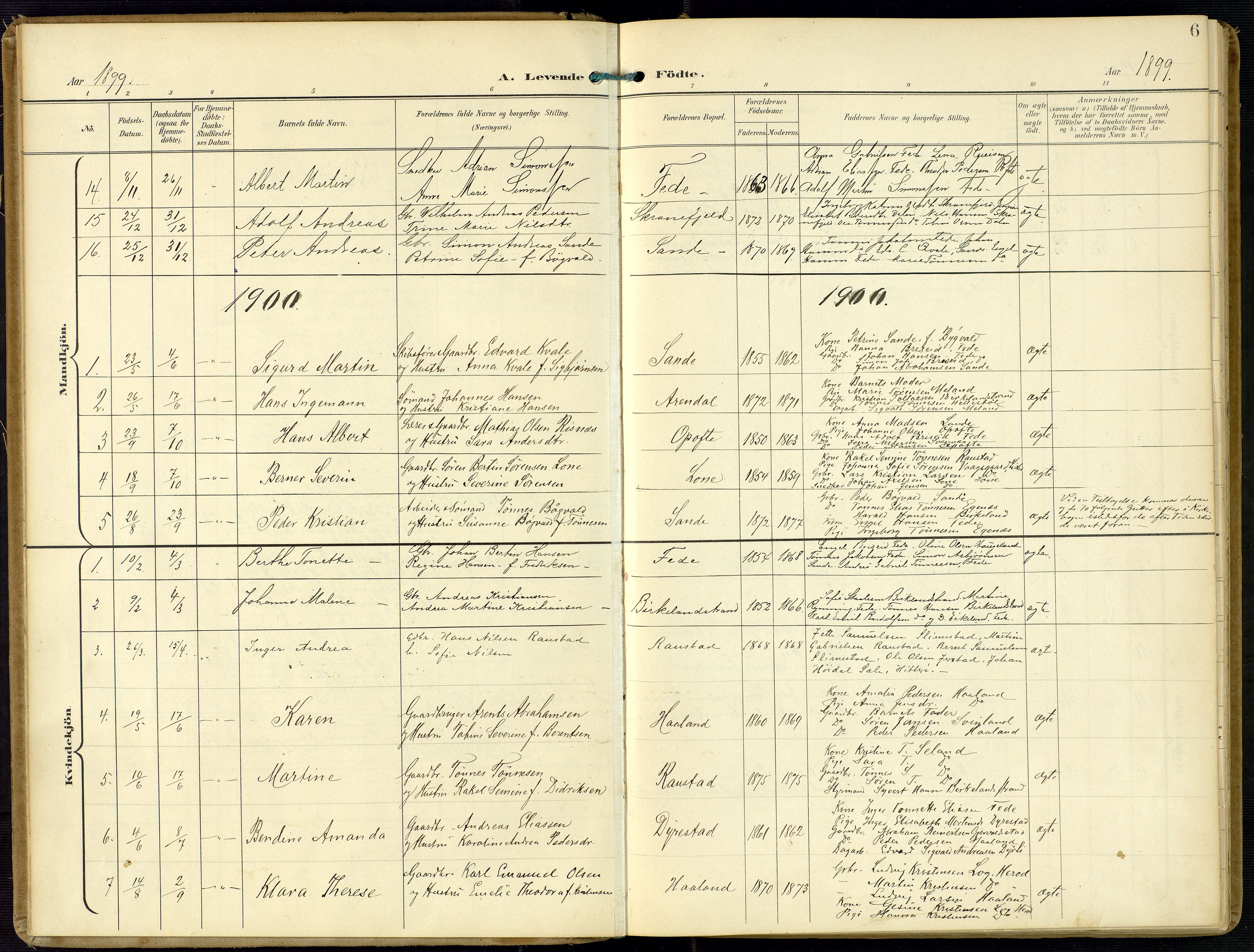Kvinesdal sokneprestkontor, SAK/1111-0026/F/Fa/Faa/L0005: Parish register (official) no. A 5, 1898-1915, p. 6