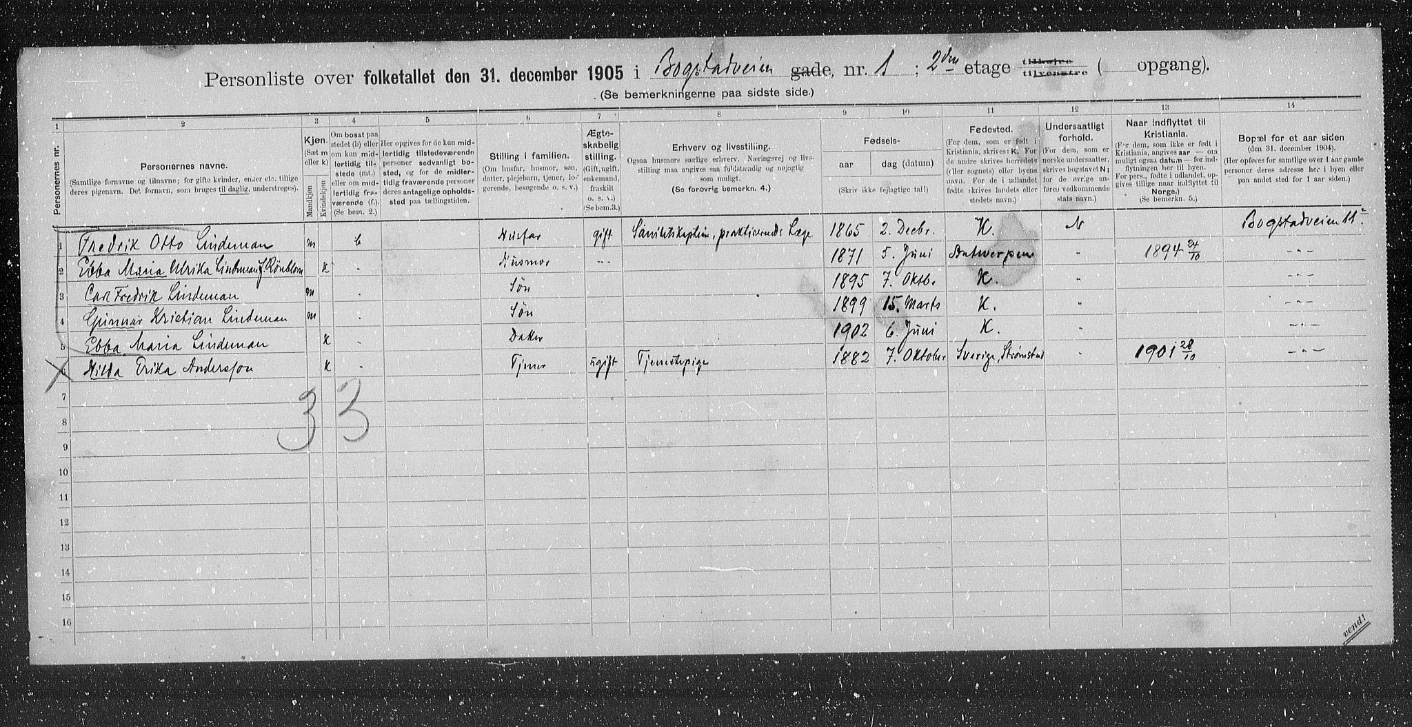 OBA, Municipal Census 1905 for Kristiania, 1905, p. 3434