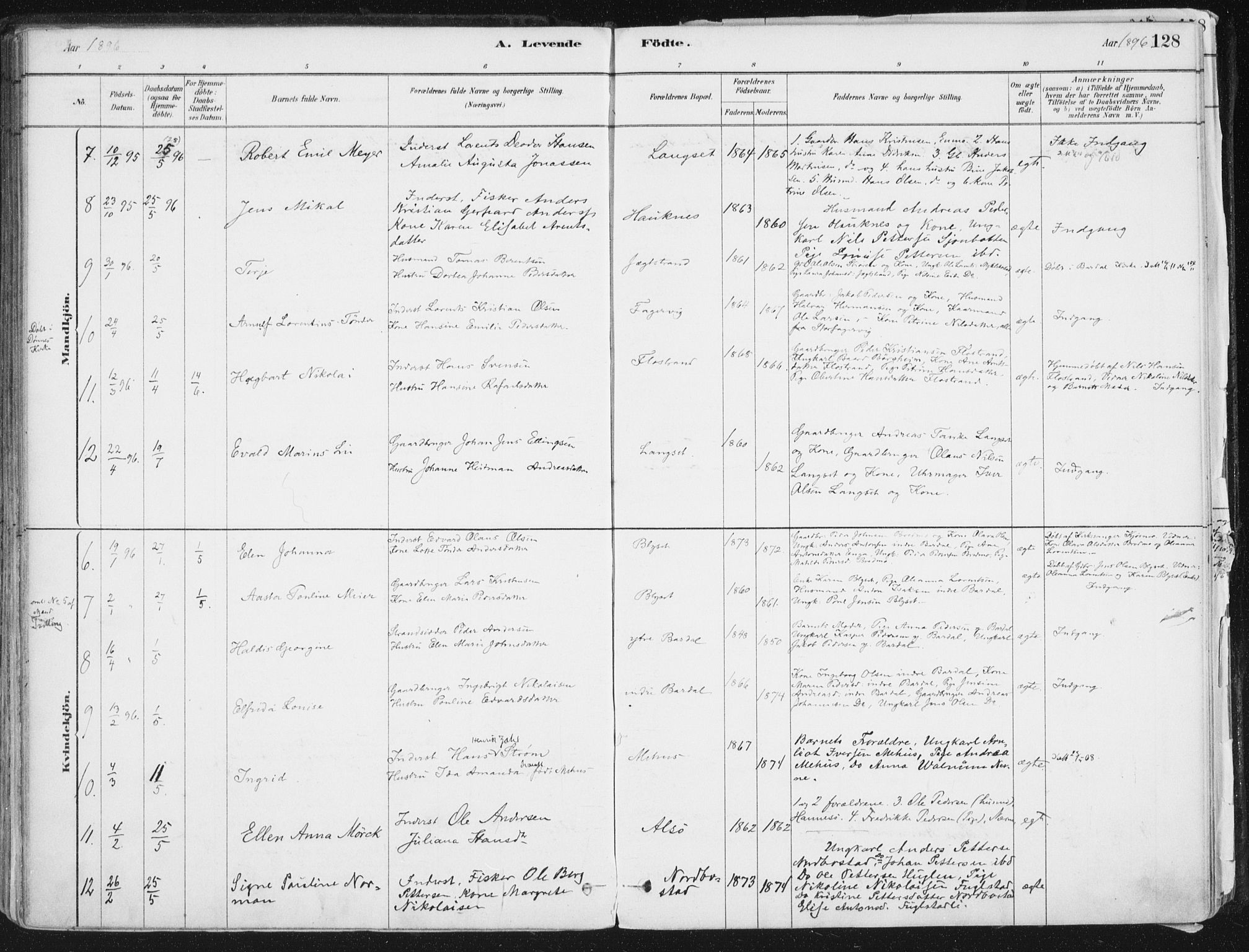 Ministerialprotokoller, klokkerbøker og fødselsregistre - Nordland, AV/SAT-A-1459/838/L0552: Parish register (official) no. 838A10, 1880-1910, p. 128