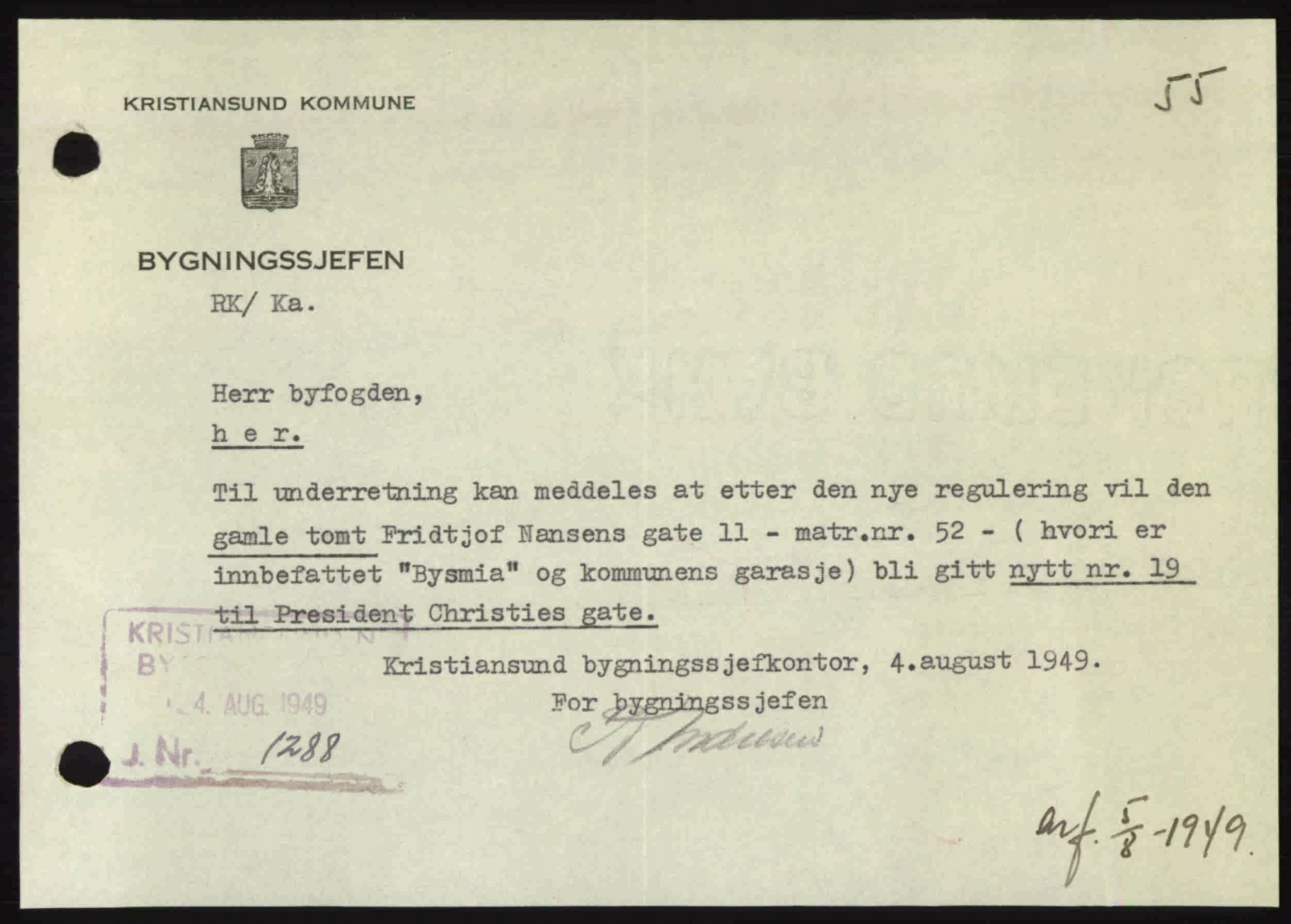Kristiansund byfogd, AV/SAT-A-4587/A/27: Mortgage book no. 46, 1949-1950, Diary no: : 1215/1949
