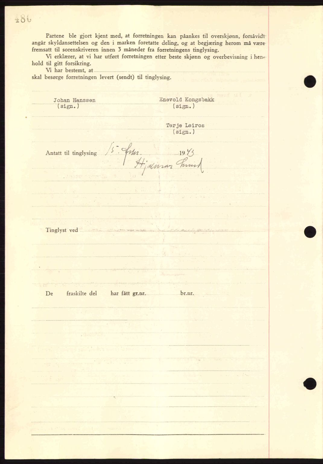 Steigen og Ofoten sorenskriveri, AV/SAT-A-0030/1/2/2C: Mortgage book no. A9-12, 1942-1946, Diary no: : 240/1943