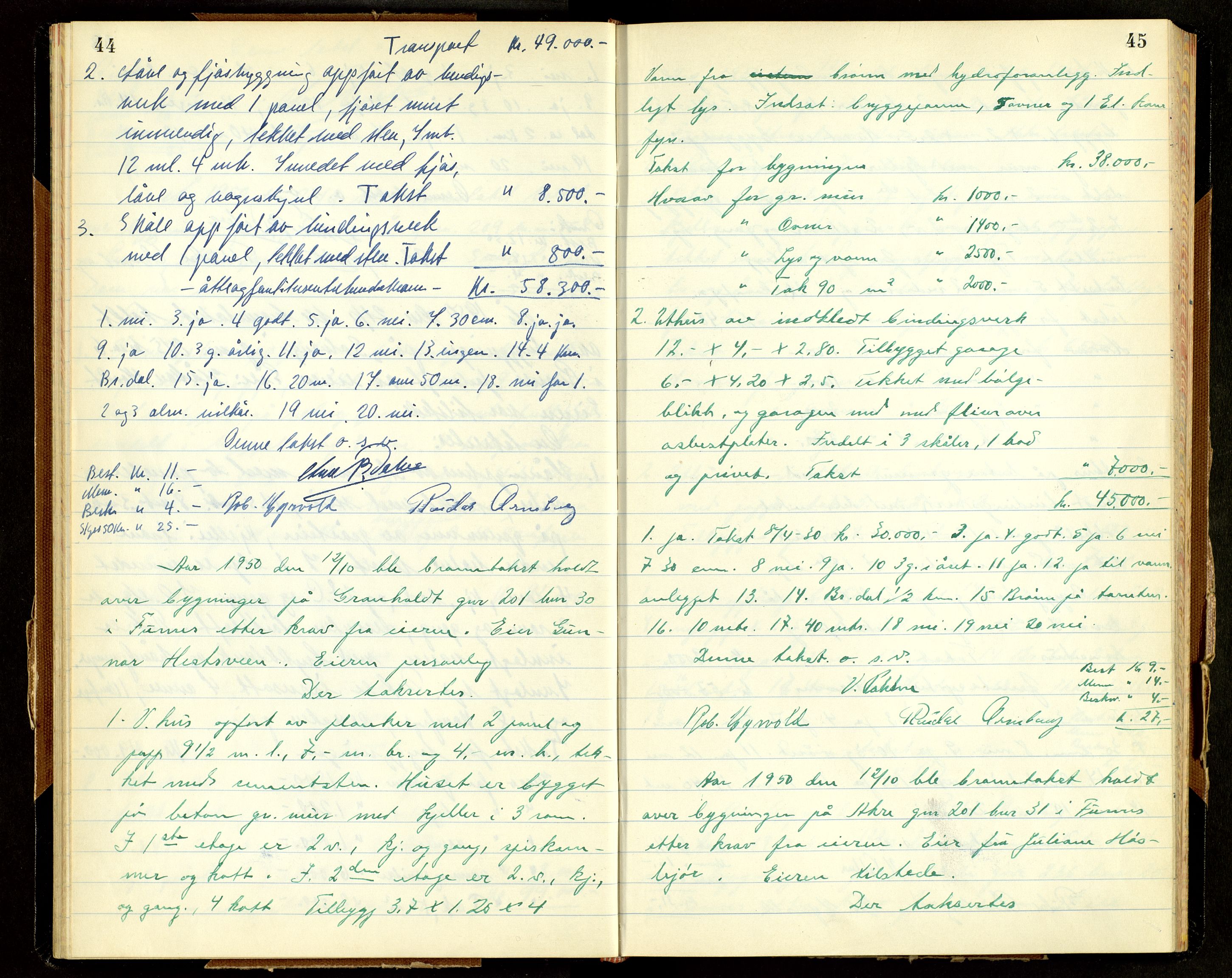 Norges Brannkasse, Furnes, AV/SAH-NBRANF-004/F/L0005: Branntakstprotokoll, 1950-1958, p. 44-45