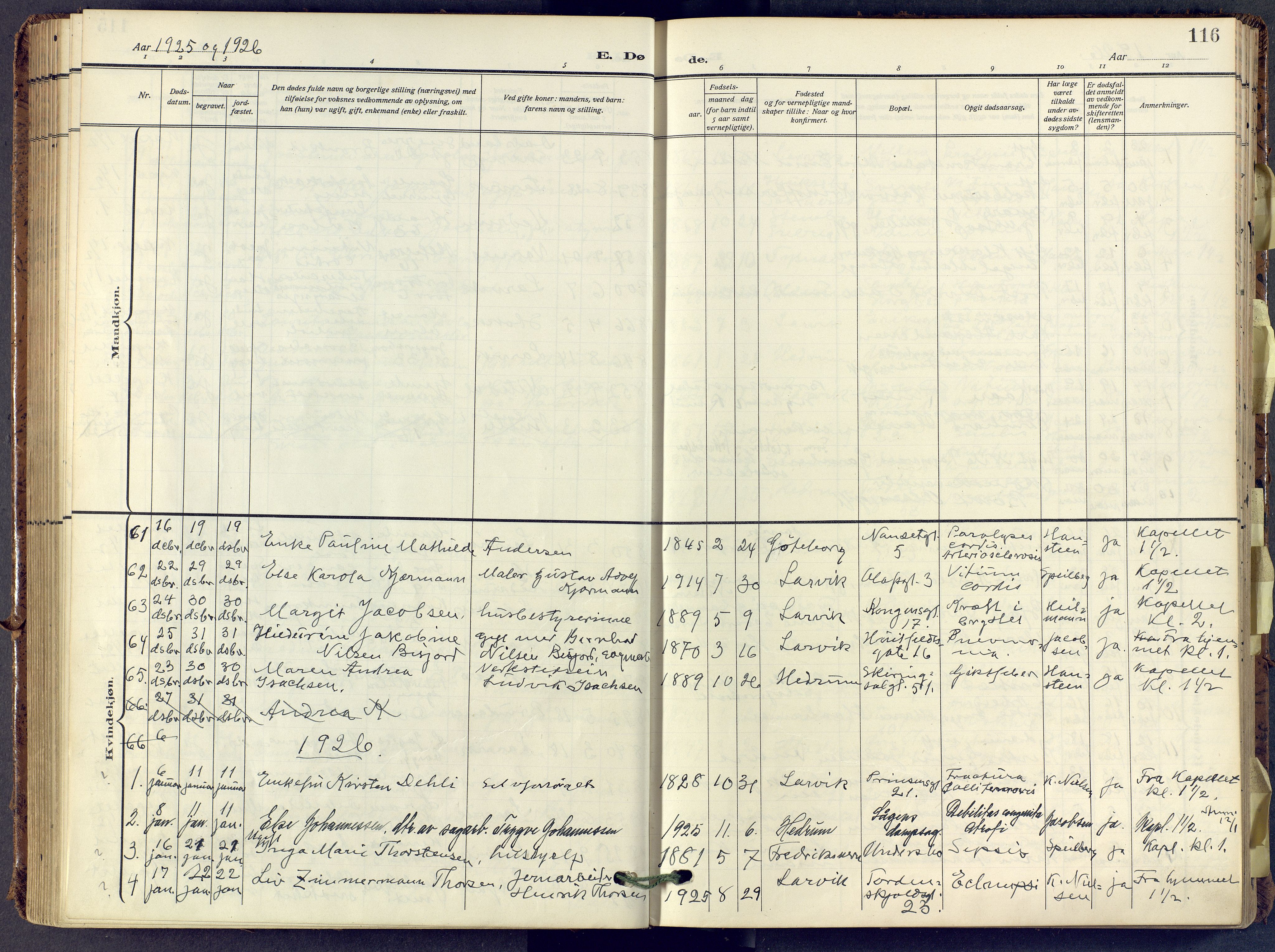 Larvik kirkebøker, SAKO/A-352/F/Fa/L0013: Parish register (official) no. I 13, 1910-1960, p. 116