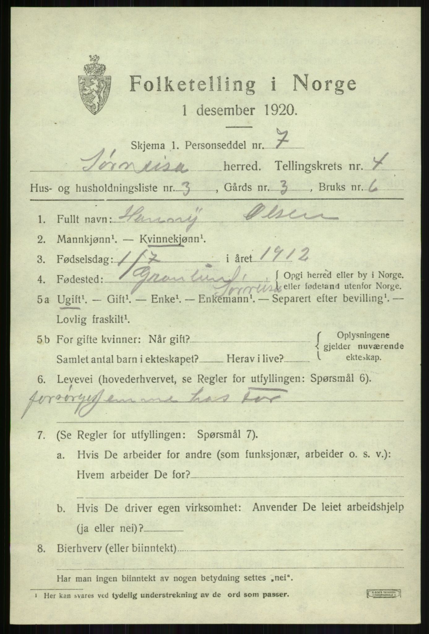 SATØ, 1920 census for Sørreisa, 1920, p. 1798