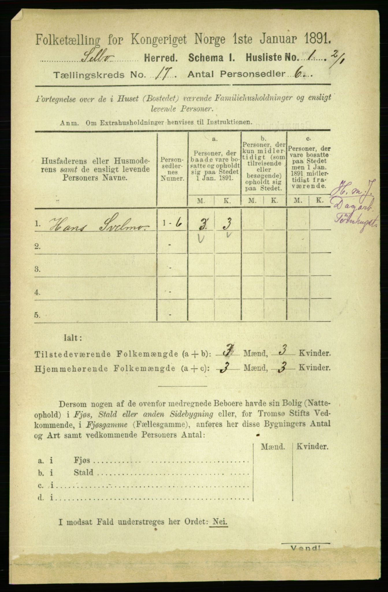 RA, 1891 census for 1664 Selbu, 1891, p. 6003