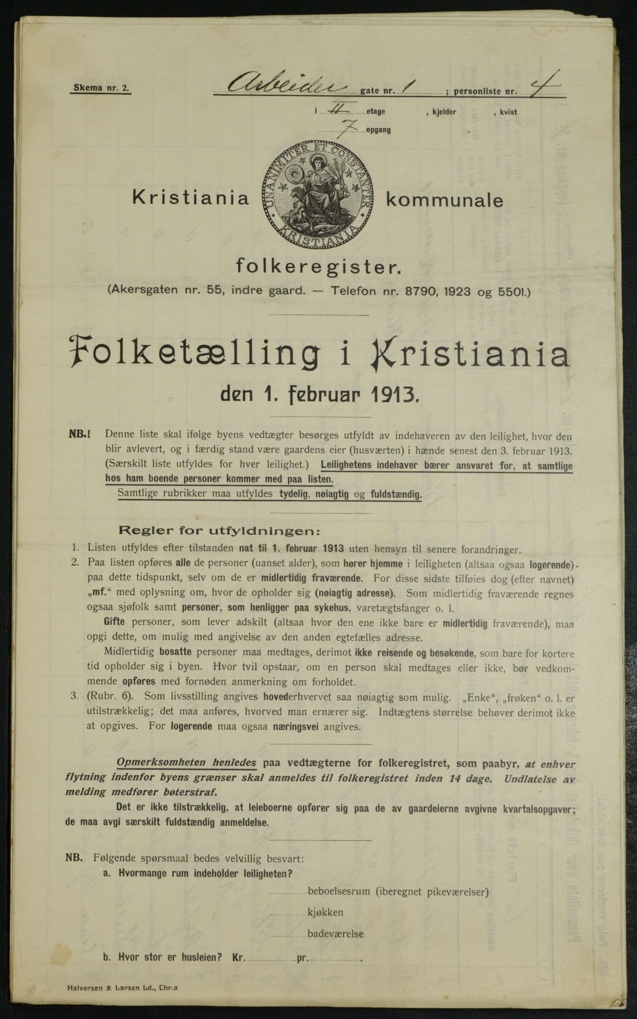 OBA, Municipal Census 1913 for Kristiania, 1913, p. 1381