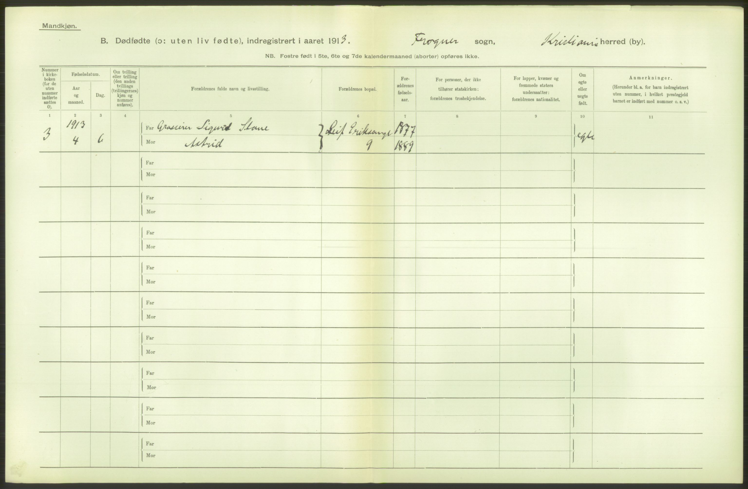 Statistisk sentralbyrå, Sosiodemografiske emner, Befolkning, RA/S-2228/D/Df/Dfb/Dfbc/L0010: Kristiania: Døde, dødfødte., 1913, p. 86