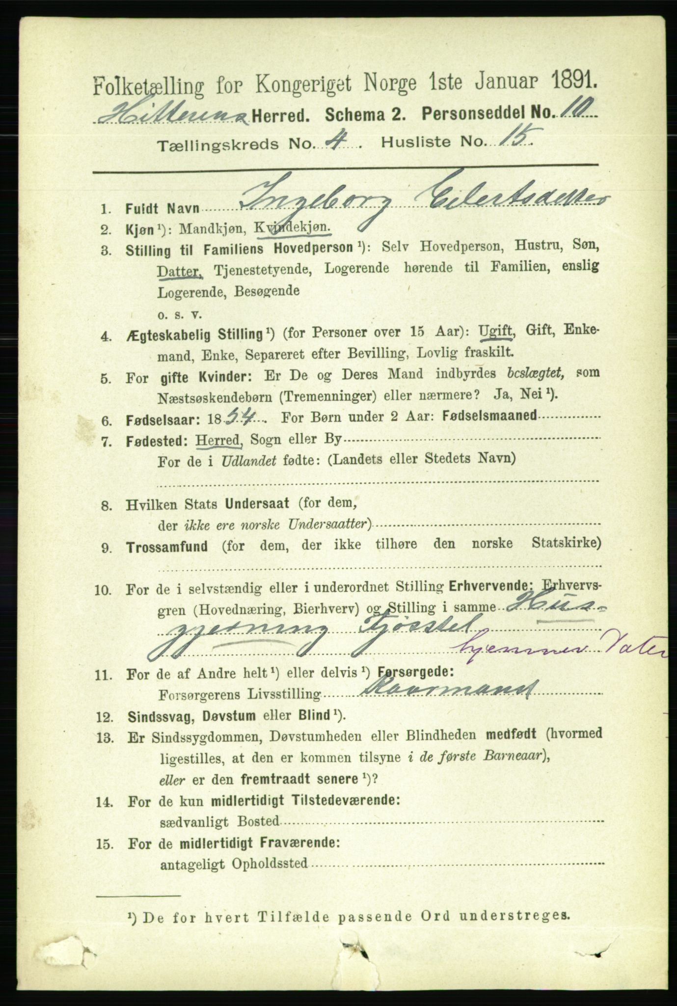 RA, 1891 census for 1617 Hitra, 1891, p. 858