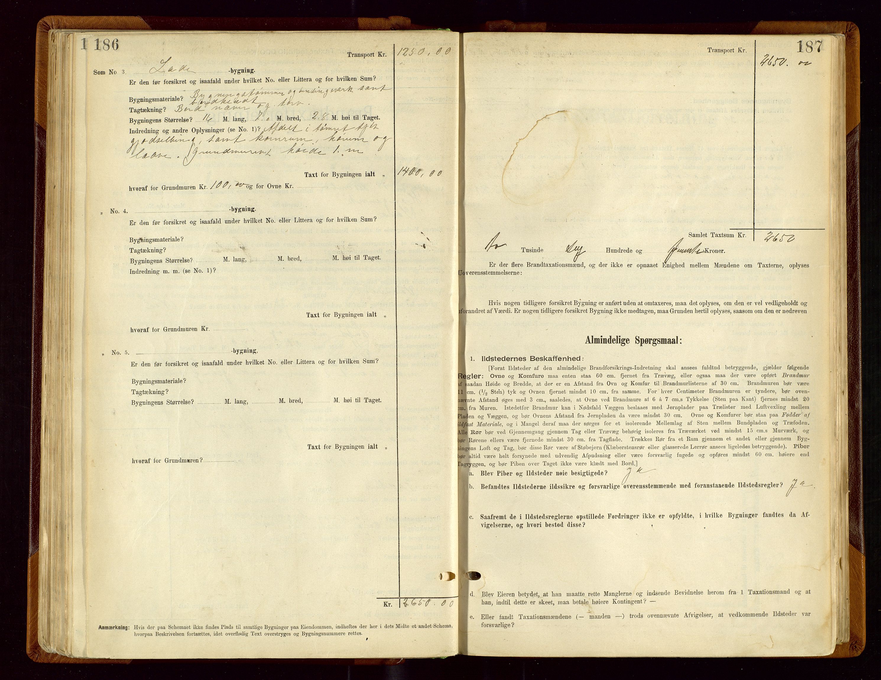 Sauda lensmannskontor, AV/SAST-A-100177/Gob/L0001: Branntakstprotokoll - skjematakst, 1894-1914, p. 186-187