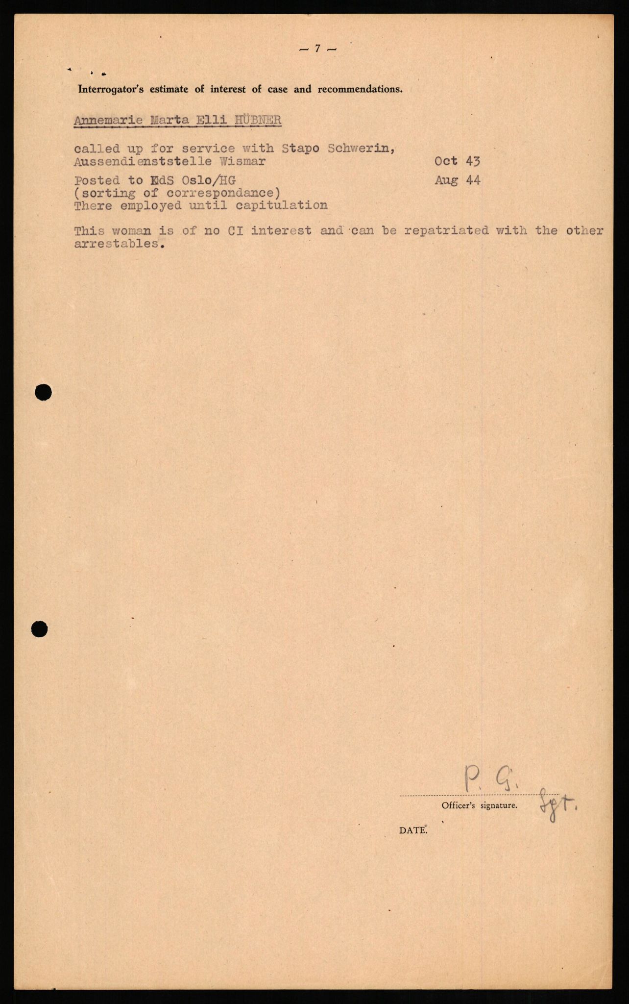 Forsvaret, Forsvarets overkommando II, RA/RAFA-3915/D/Db/L0014: CI Questionaires. Tyske okkupasjonsstyrker i Norge. Tyskere., 1945-1946, p. 196