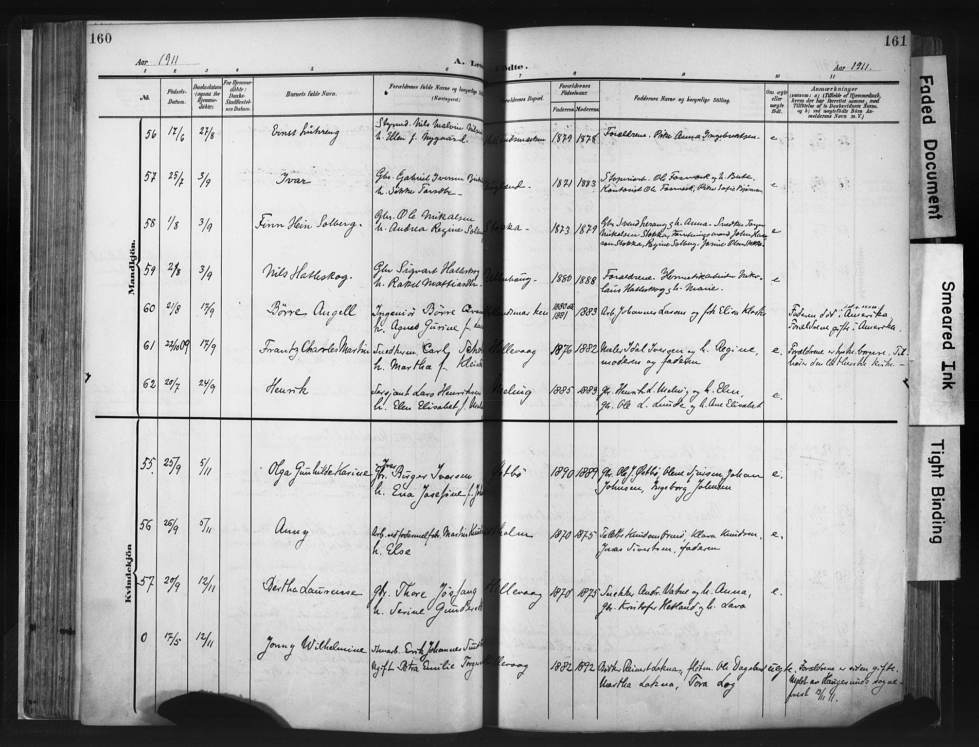 Hetland sokneprestkontor, AV/SAST-A-101826/30/30BA/L0013: Parish register (official) no. A 13, 1904-1918, p. 160-161