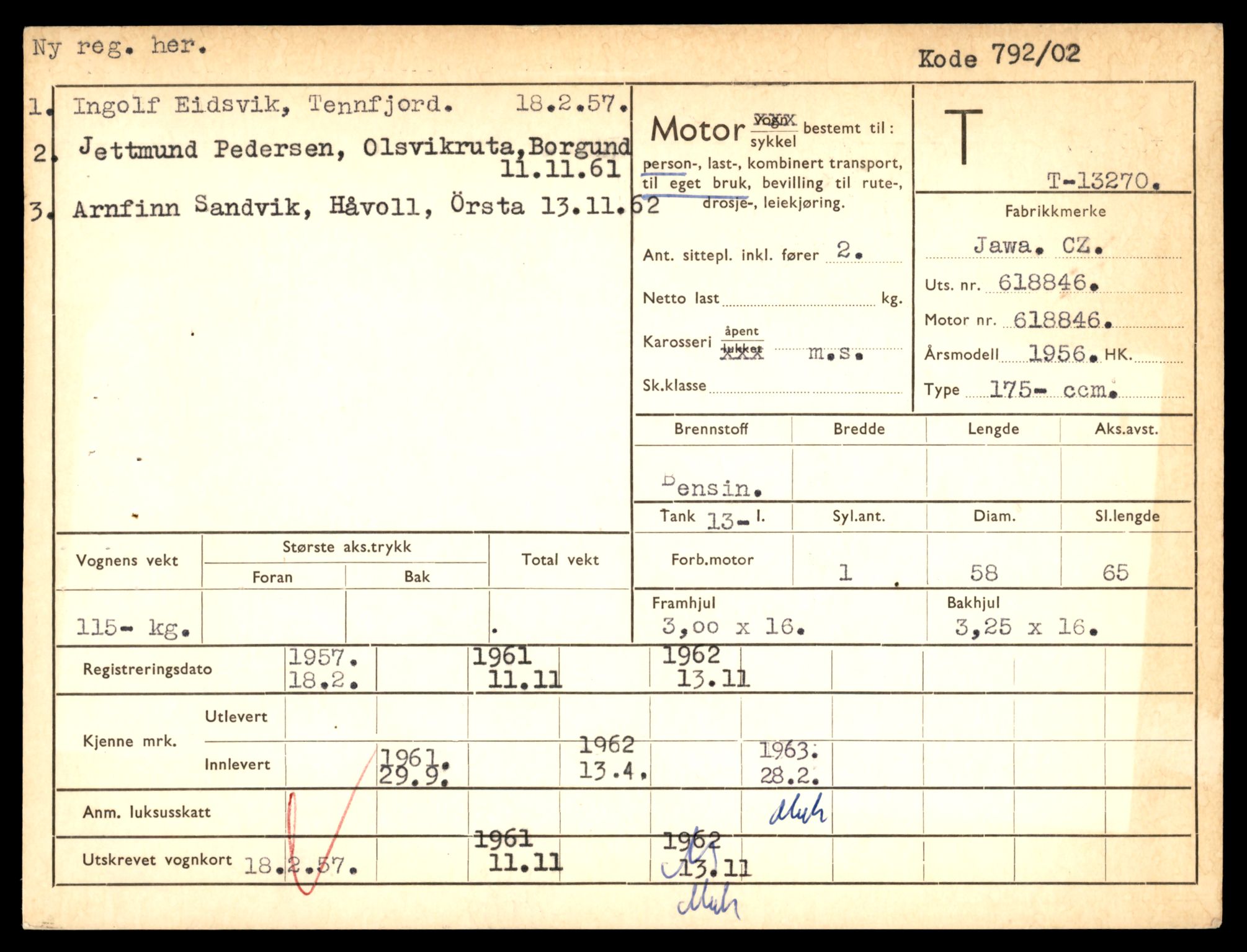 Møre og Romsdal vegkontor - Ålesund trafikkstasjon, AV/SAT-A-4099/F/Fe/L0038: Registreringskort for kjøretøy T 13180 - T 13360, 1927-1998, p. 1483