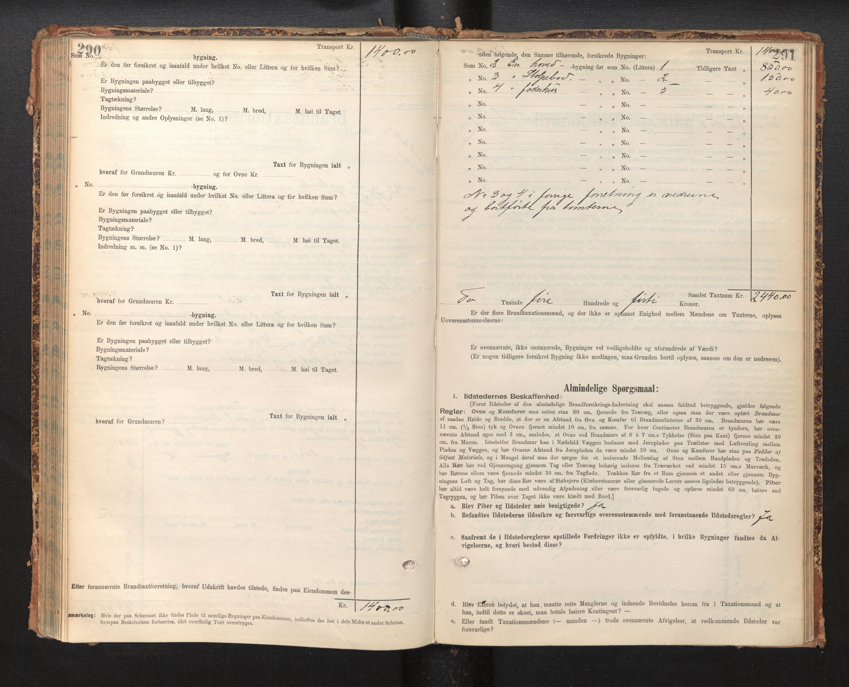 Lensmannen i Sogndal, AV/SAB-A-29901/0012/L0009: Branntakstprotokoll, skjematakst, 1901-1914, p. 290-291