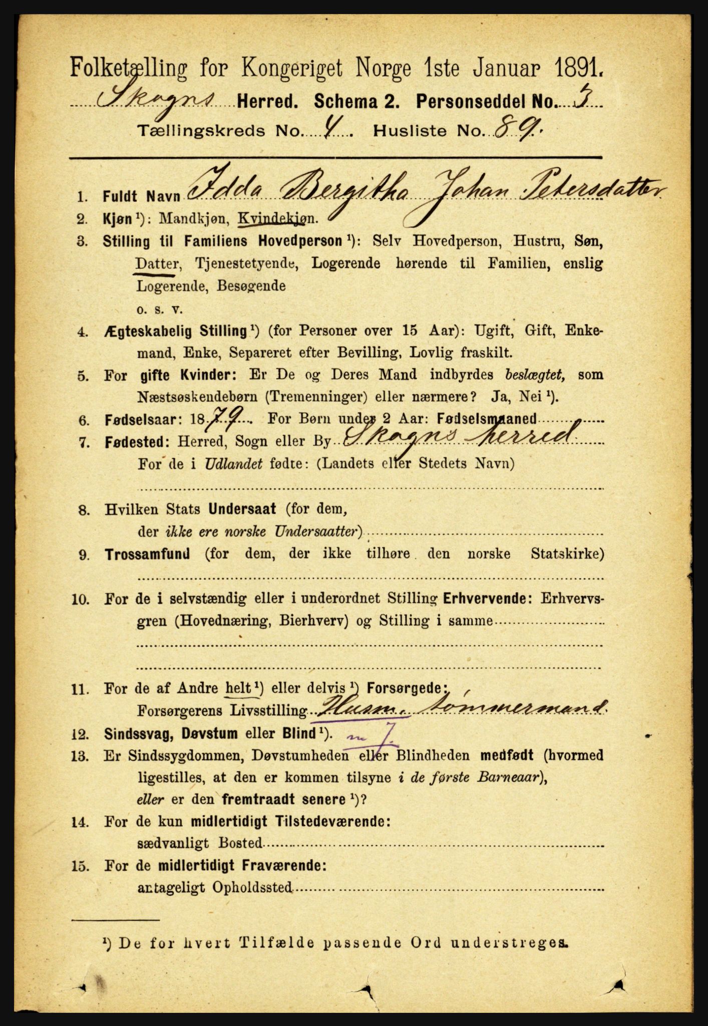 RA, 1891 census for 1719 Skogn, 1891, p. 2839