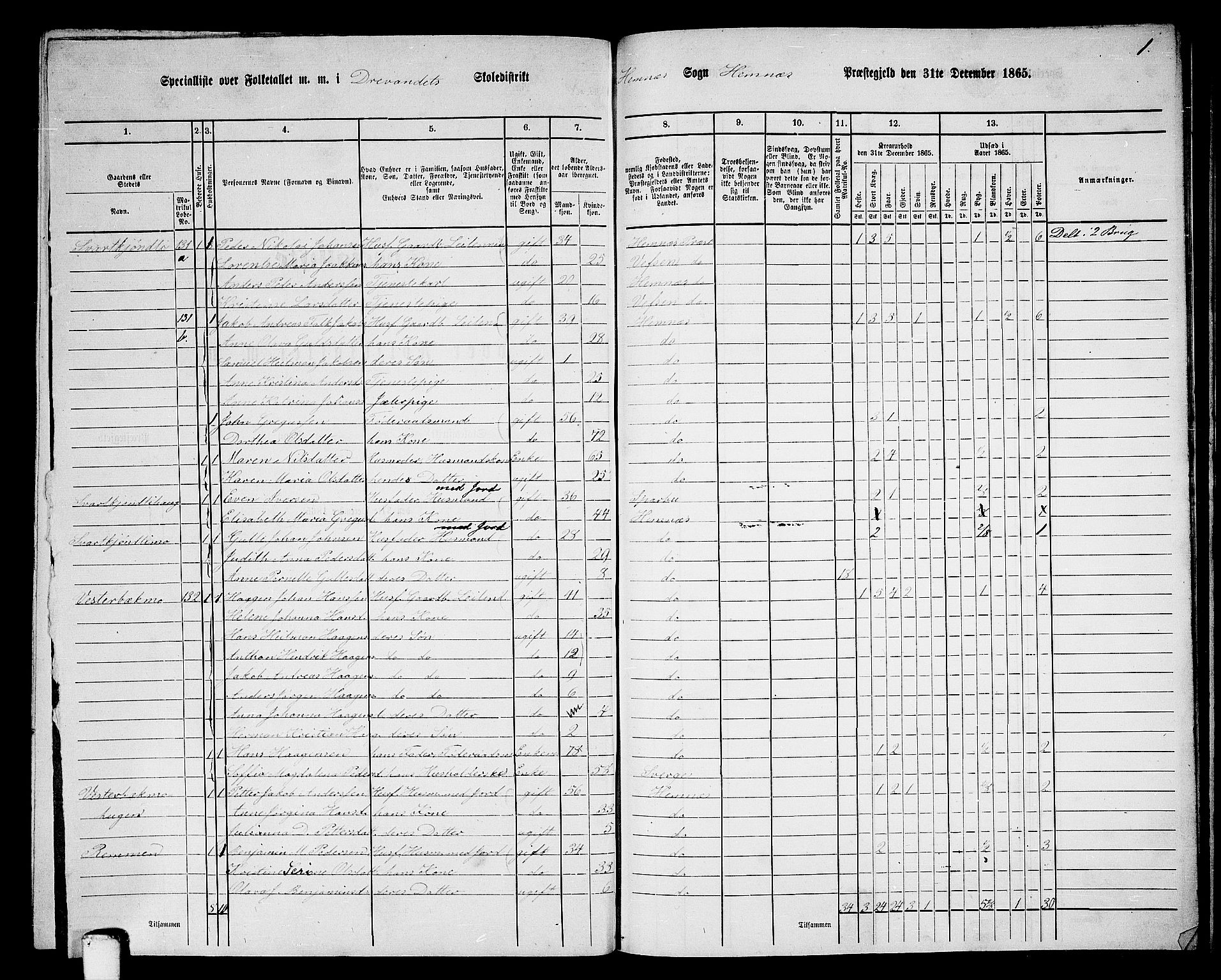 RA, 1865 census for Hemnes, 1865, p. 173