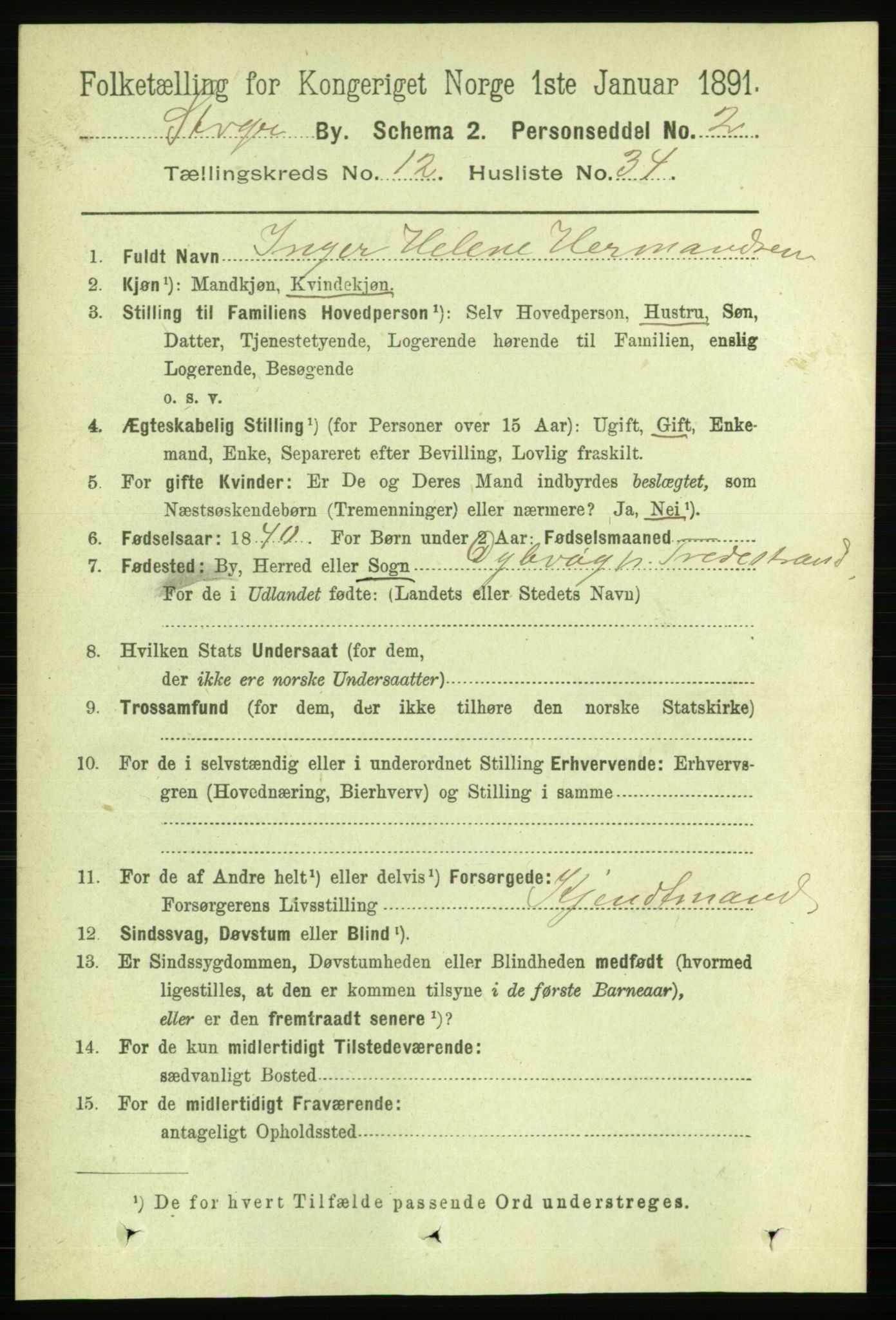 RA, 1891 census for 1103 Stavanger, 1891, p. 15301