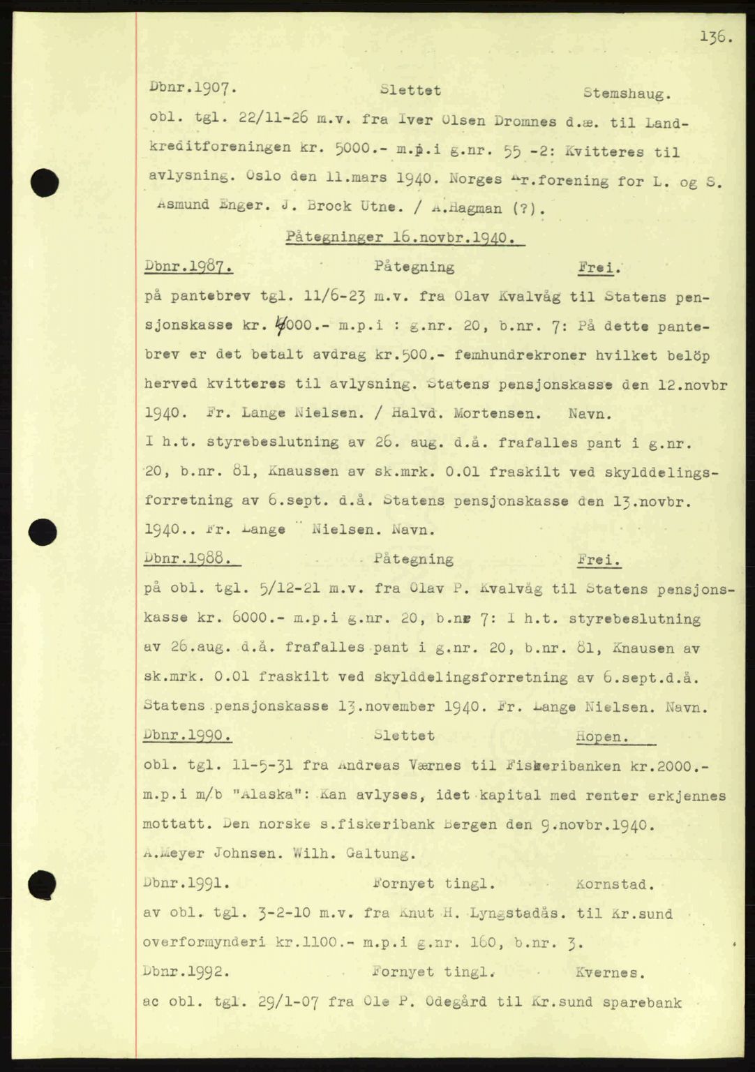 Nordmøre sorenskriveri, AV/SAT-A-4132/1/2/2Ca: Mortgage book no. C81, 1940-1945, Diary no: : 1907/1940