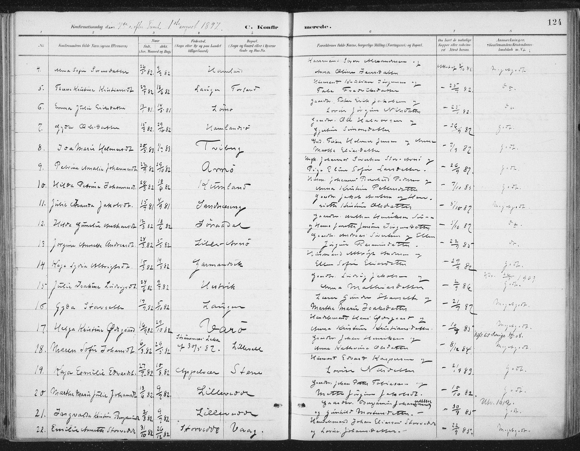 Ministerialprotokoller, klokkerbøker og fødselsregistre - Nord-Trøndelag, SAT/A-1458/784/L0673: Parish register (official) no. 784A08, 1888-1899, p. 124