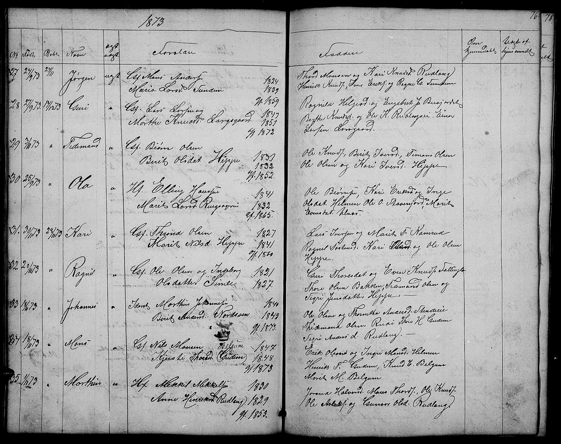 Nord-Aurdal prestekontor, SAH/PREST-132/H/Ha/Hab/L0004: Parish register (copy) no. 4, 1842-1882, p. 76