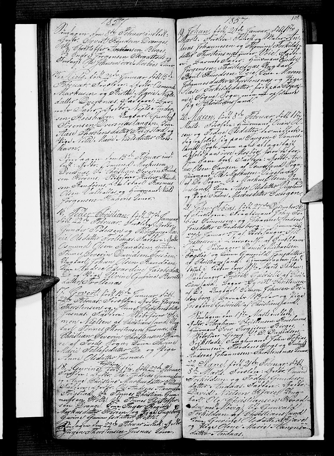 Oddernes sokneprestkontor, AV/SAK-1111-0033/F/Fb/Fba/L0005: Parish register (copy) no. B 5, 1846-1859, p. 108