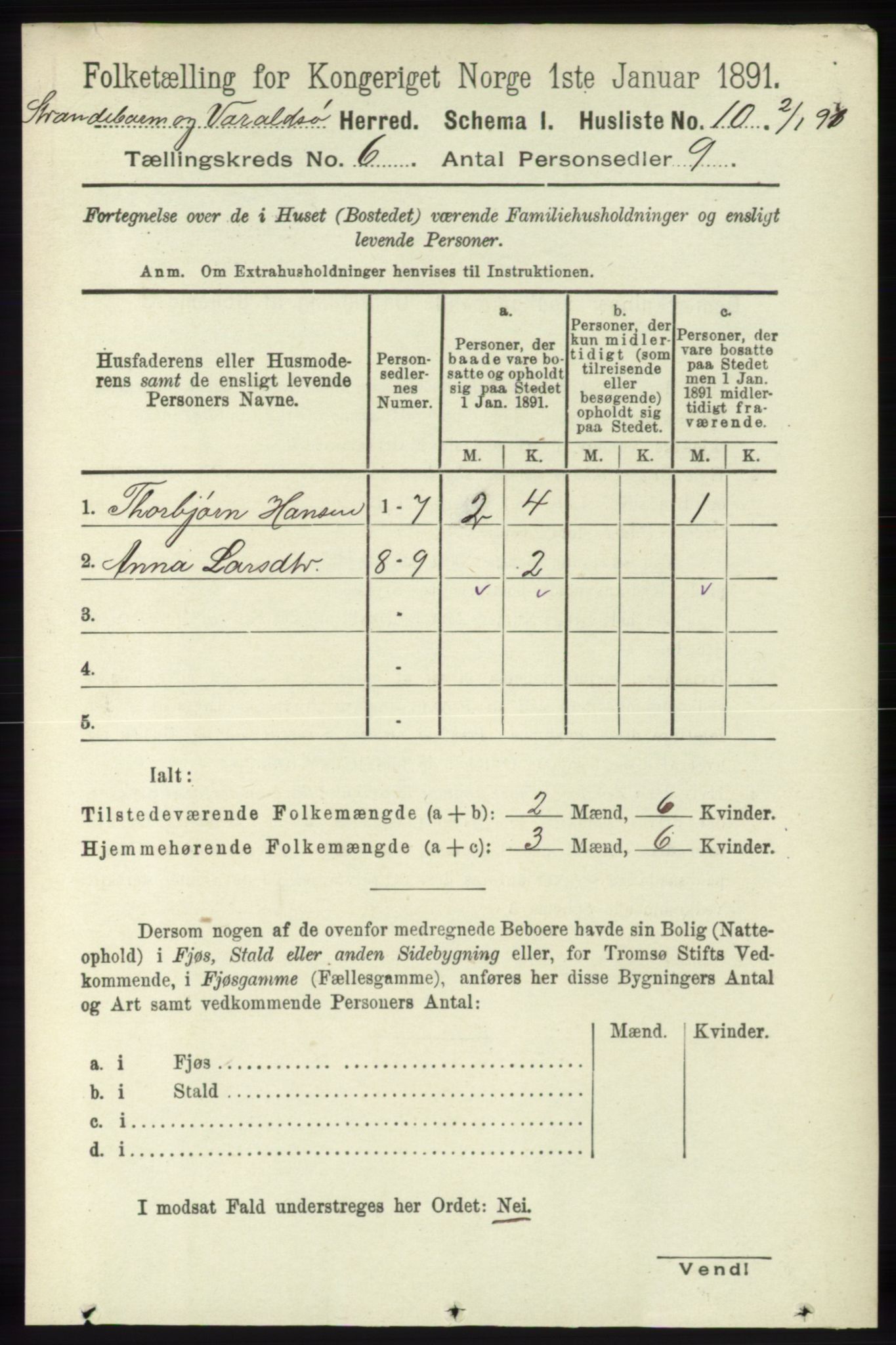 RA, 1891 census for 1226 Strandebarm og Varaldsøy, 1891, p. 2413