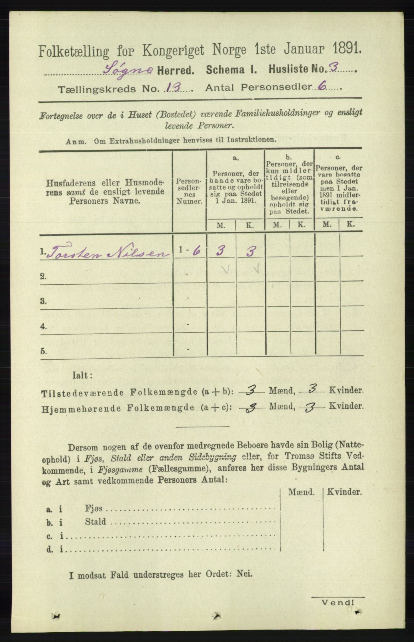 RA, 1891 census for 1018 Søgne, 1891, p. 3193