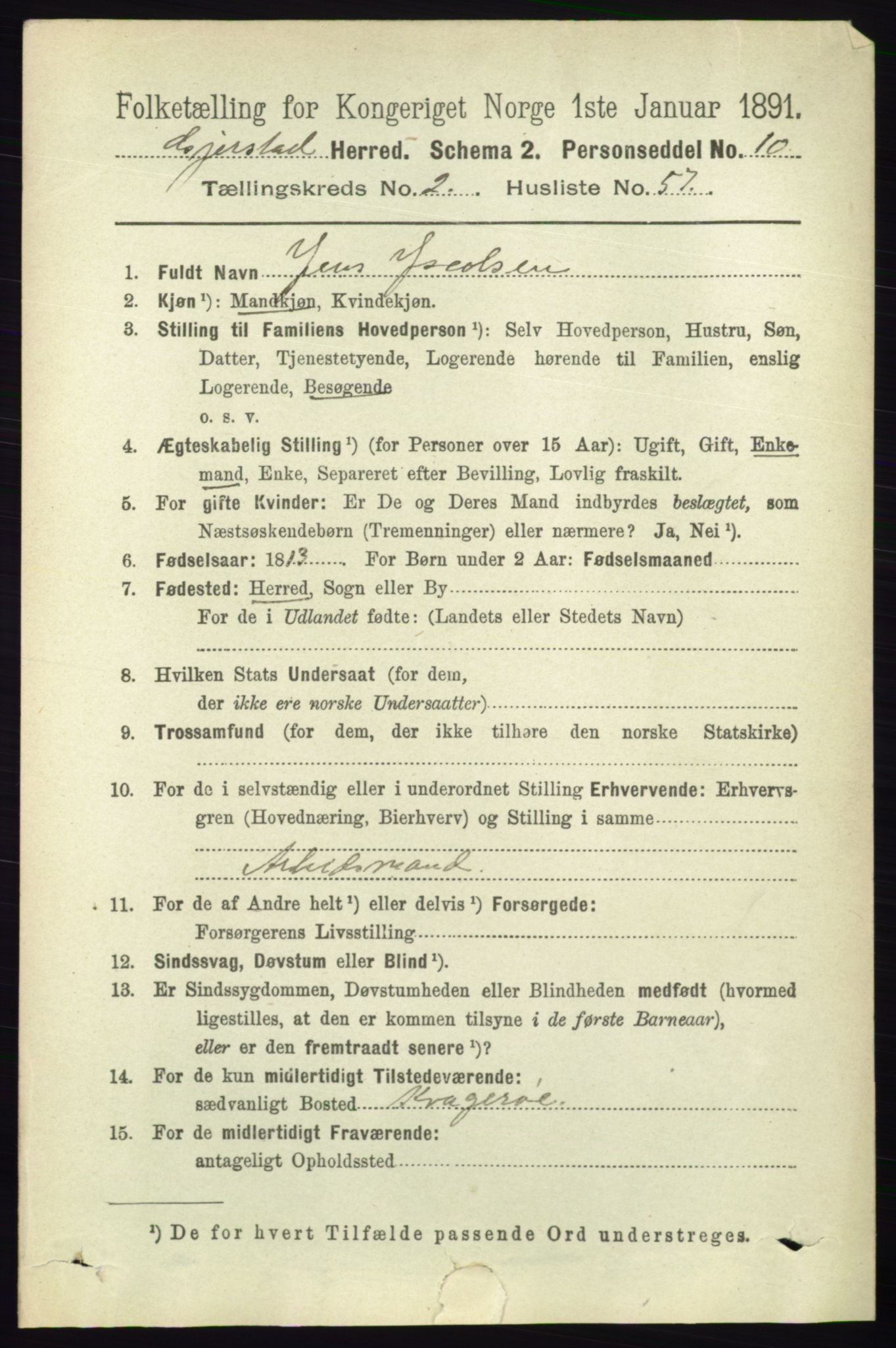 RA, 1891 census for 0911 Gjerstad, 1891, p. 990