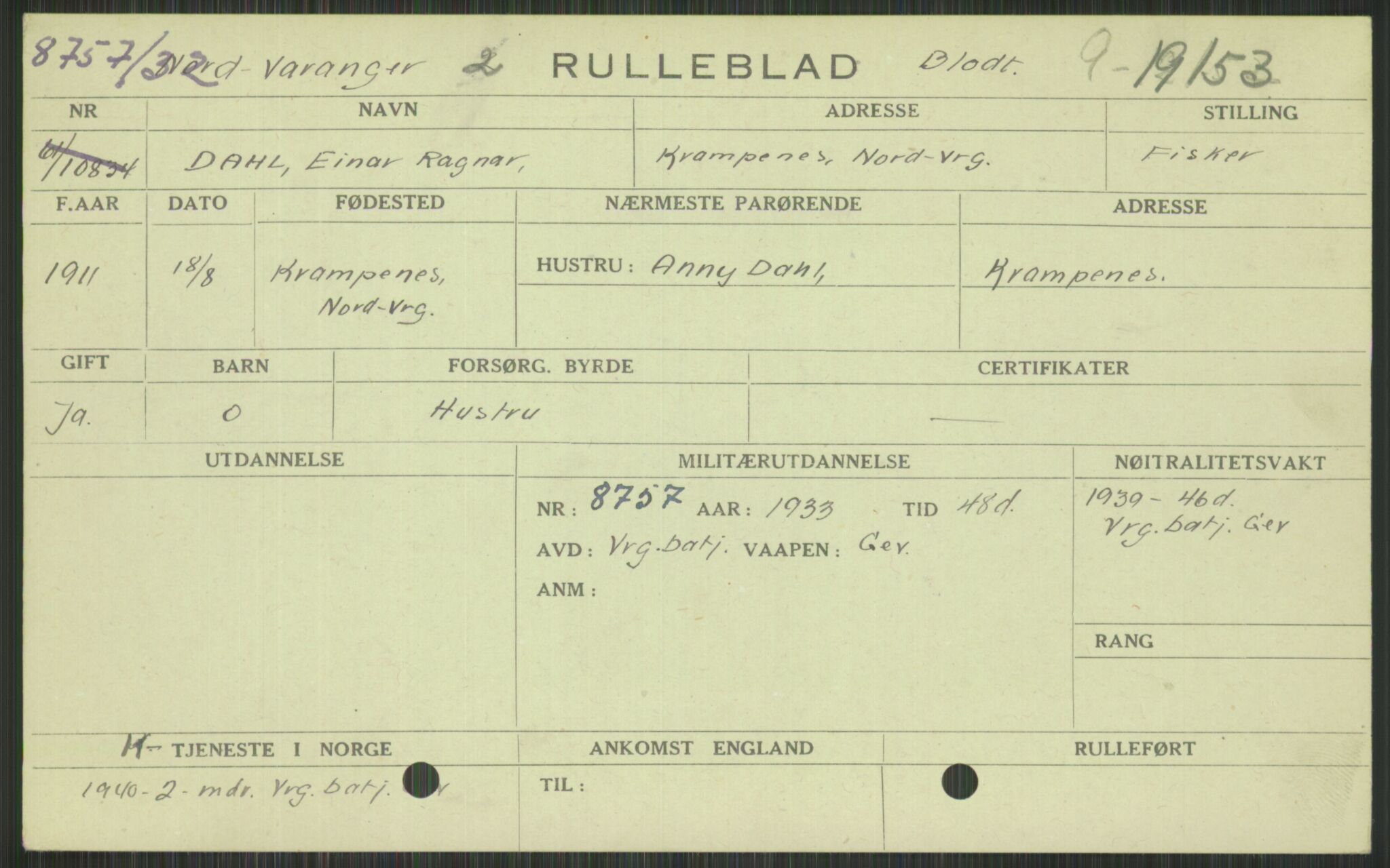 Forsvaret, Varanger bataljon, AV/RA-RAFA-2258/1/D/L0440: Rulleblad for fødte 1892-1912, 1892-1912, p. 1165