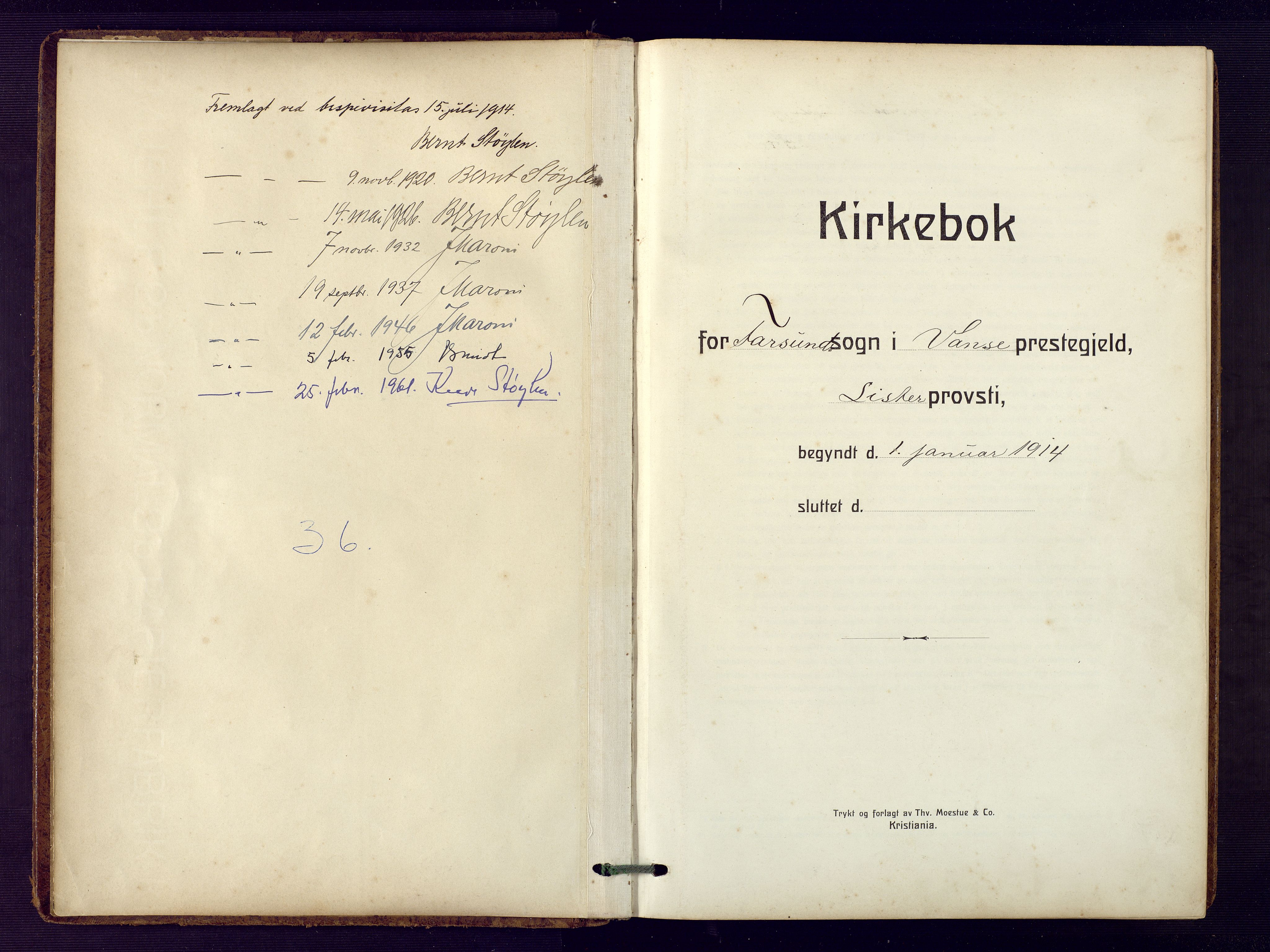 Farsund sokneprestkontor, AV/SAK-1111-0009/F/Fb/L0002: Parish register (copy) no. B 2, 1914-1958