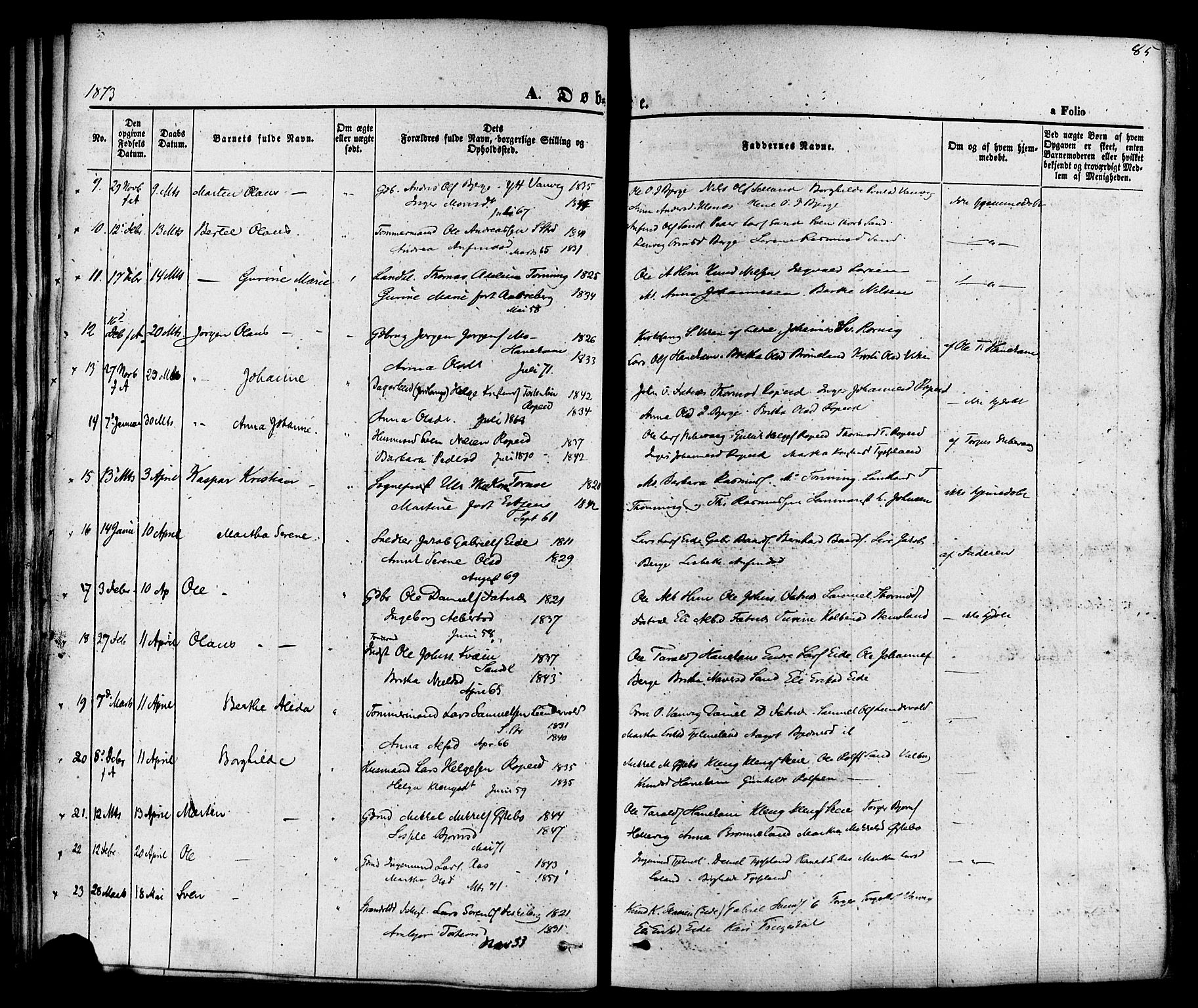 Sand sokneprestkontor, AV/SAST-A-101848/01/III/L0003: Parish register (official) no. A 3, 1854-1879, p. 85