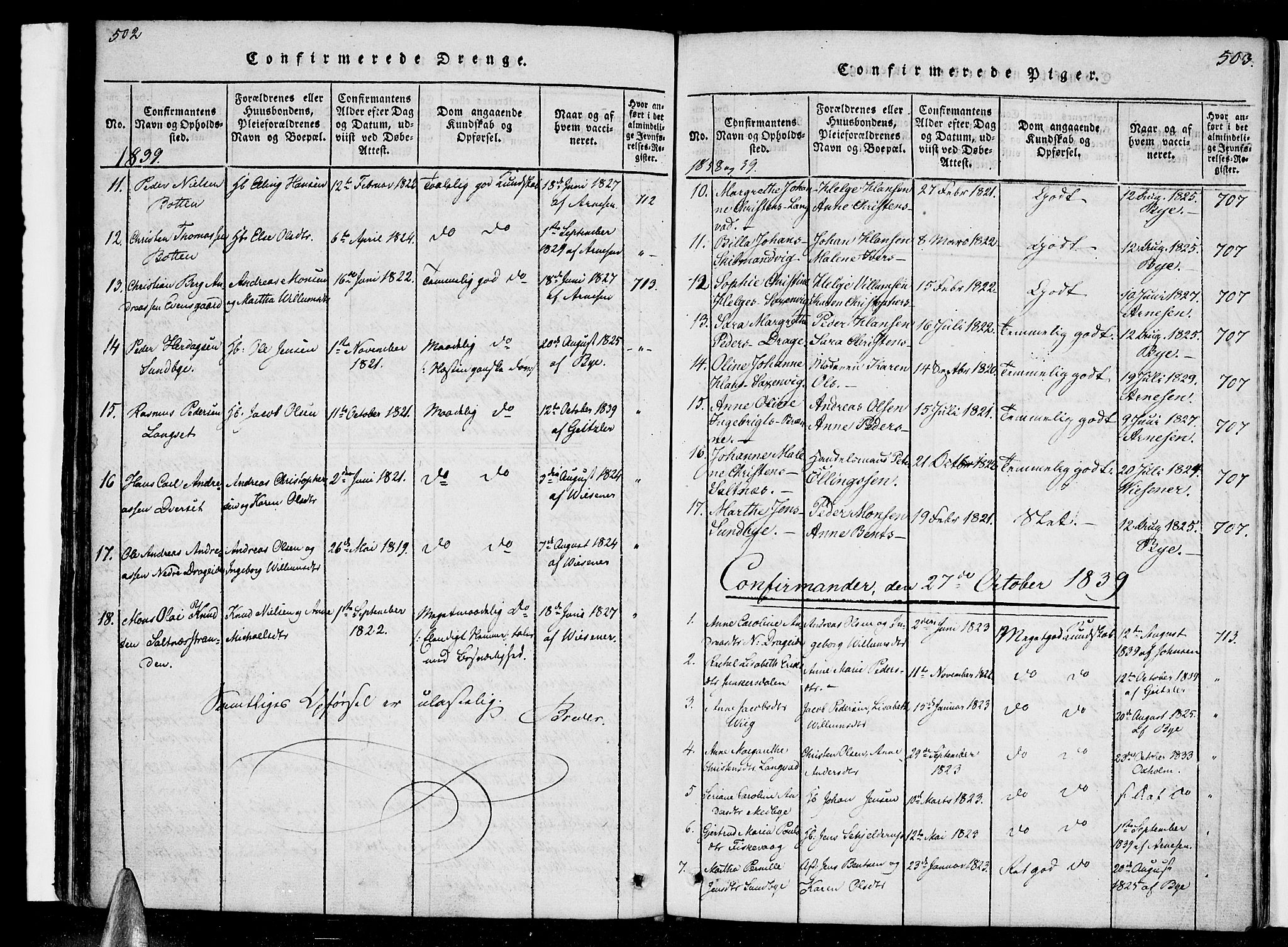 Ministerialprotokoller, klokkerbøker og fødselsregistre - Nordland, AV/SAT-A-1459/847/L0665: Parish register (official) no. 847A05, 1818-1841, p. 502-503