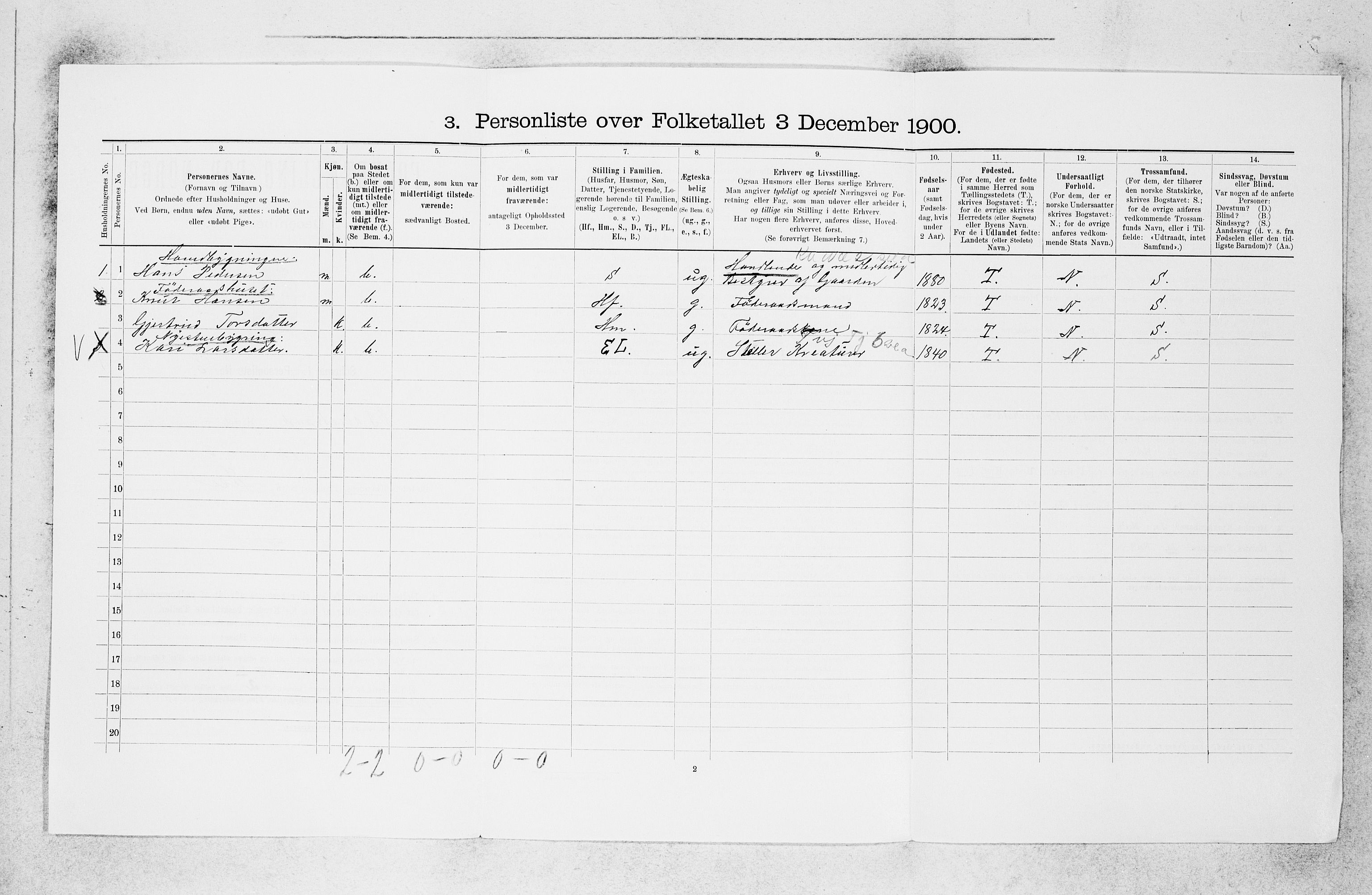 SAB, 1900 census for Balestrand, 1900, p. 224