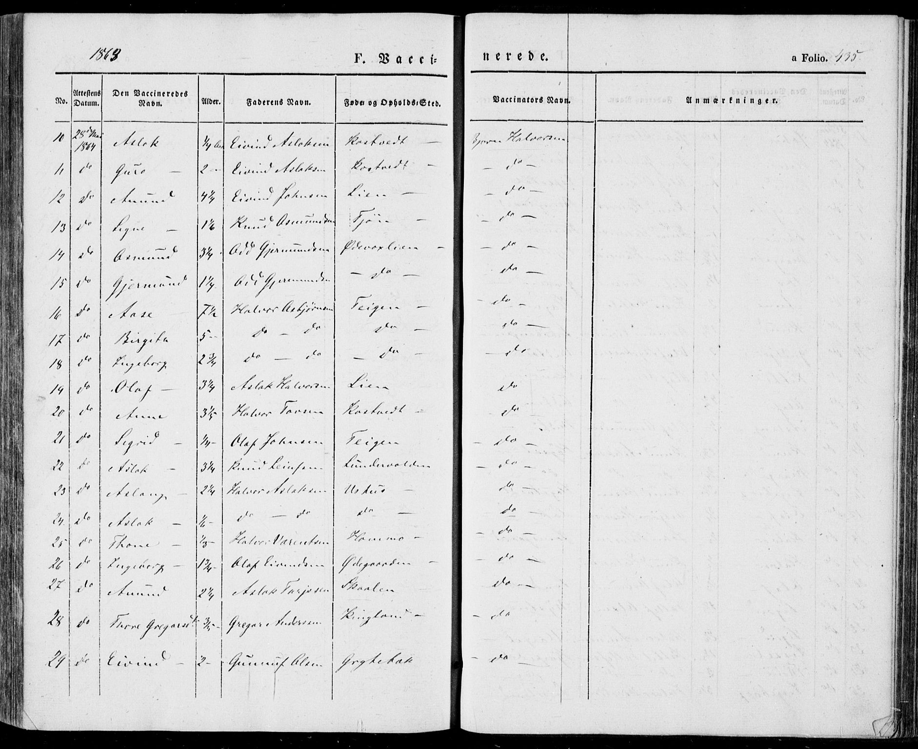 Vinje kirkebøker, SAKO/A-312/F/Fa/L0004: Parish register (official) no. I 4, 1843-1869, p. 435