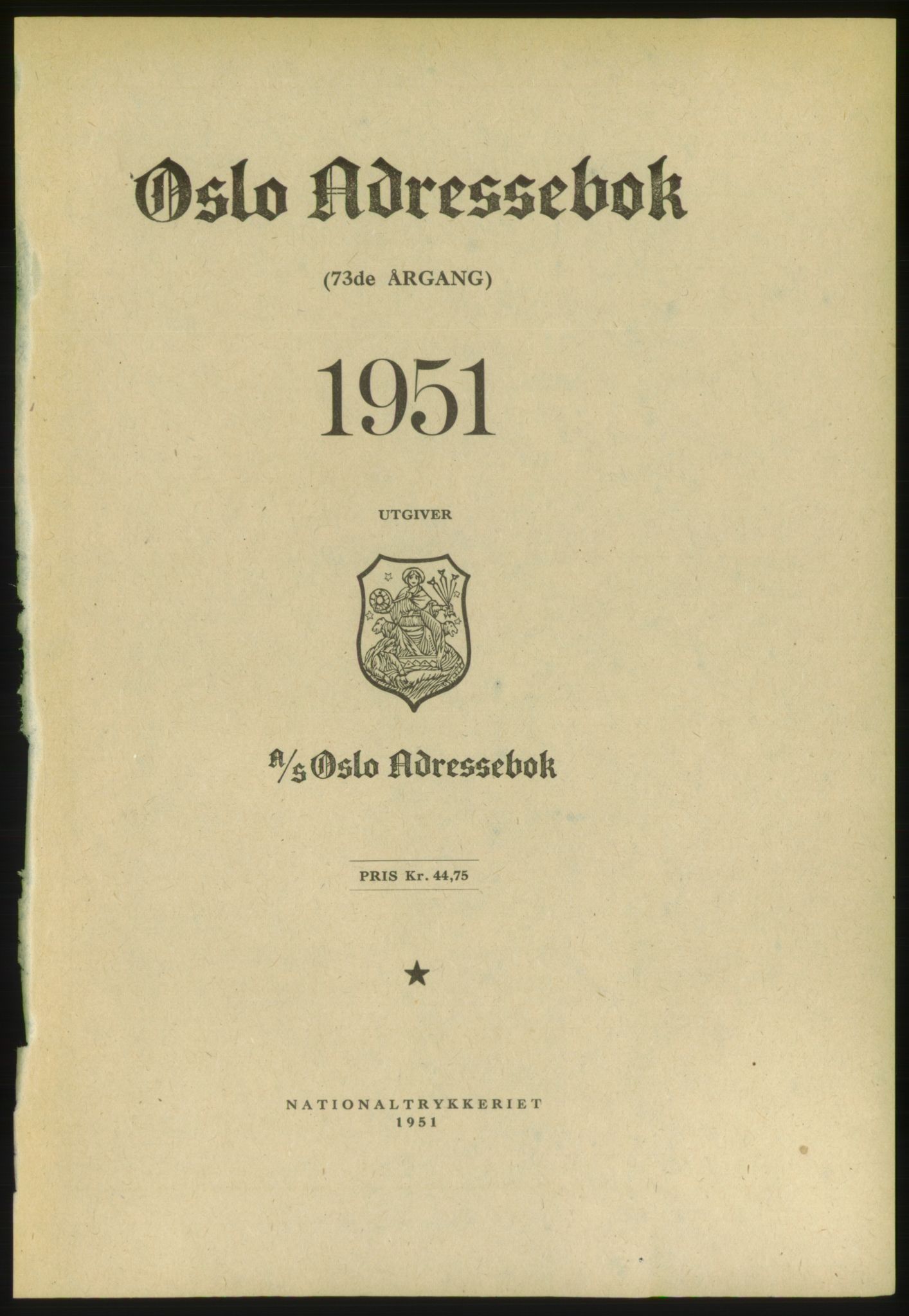 Kristiania/Oslo adressebok, PUBL/-, 1951