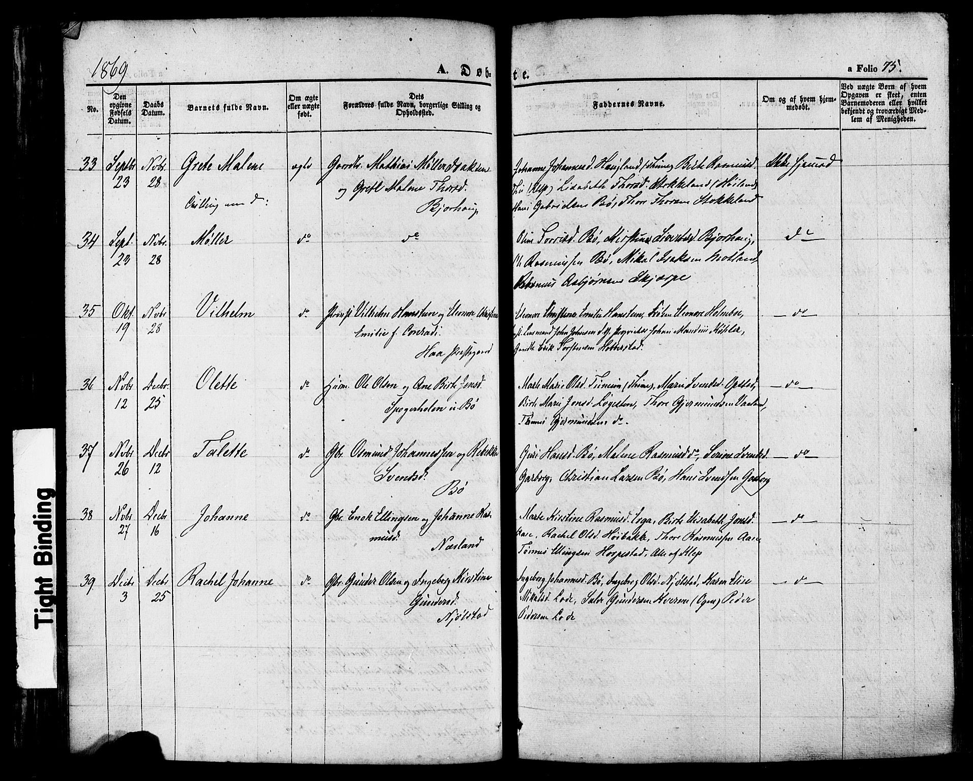 Hå sokneprestkontor, AV/SAST-A-101801/001/30BA/L0008: Parish register (official) no. A 7, 1853-1878, p. 75