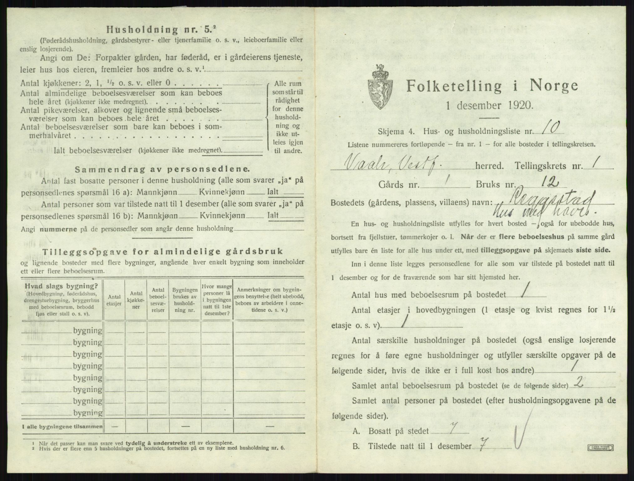 SAKO, 1920 census for Våle, 1920, p. 65