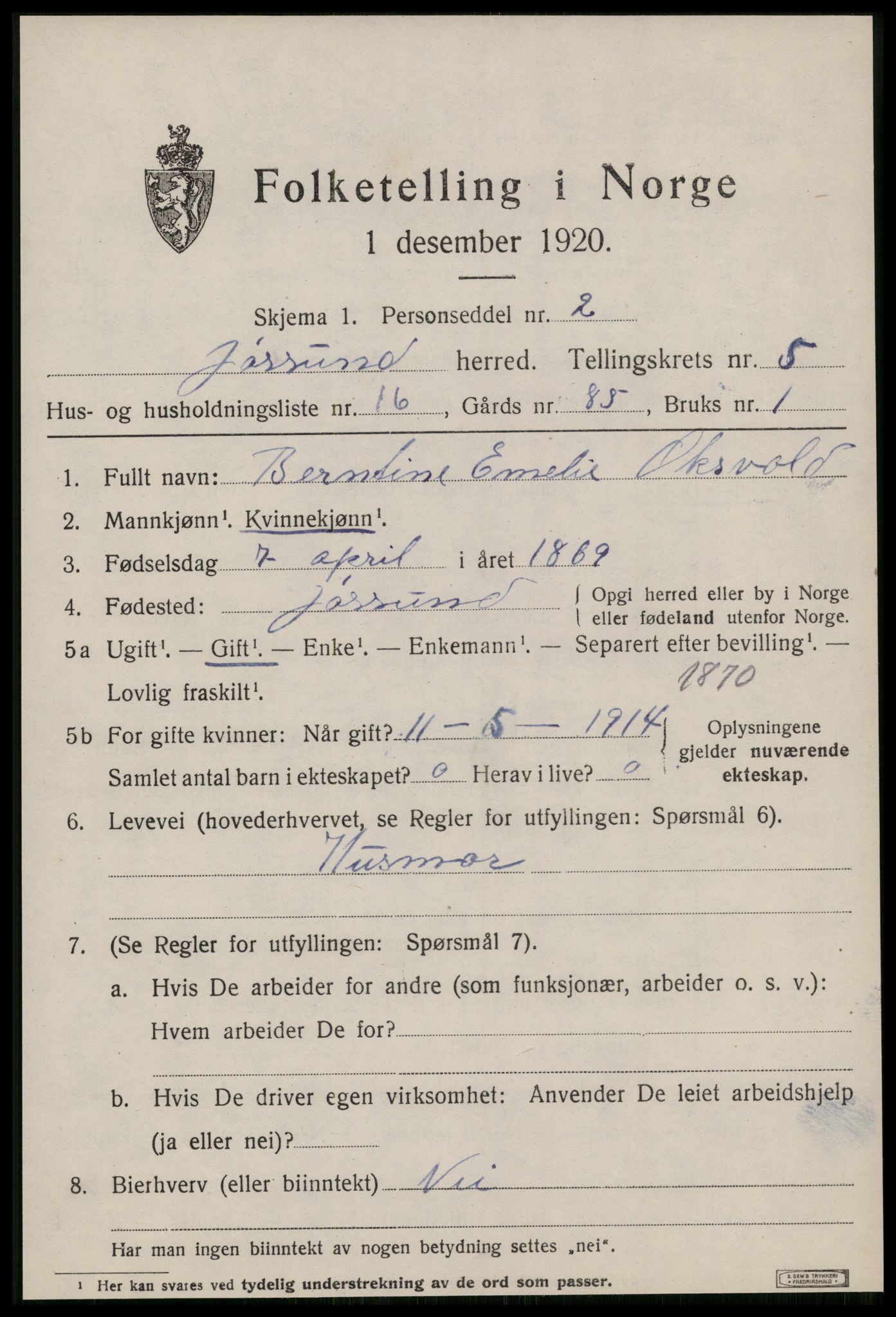 SAT, 1920 census for Jøssund, 1920, p. 4160